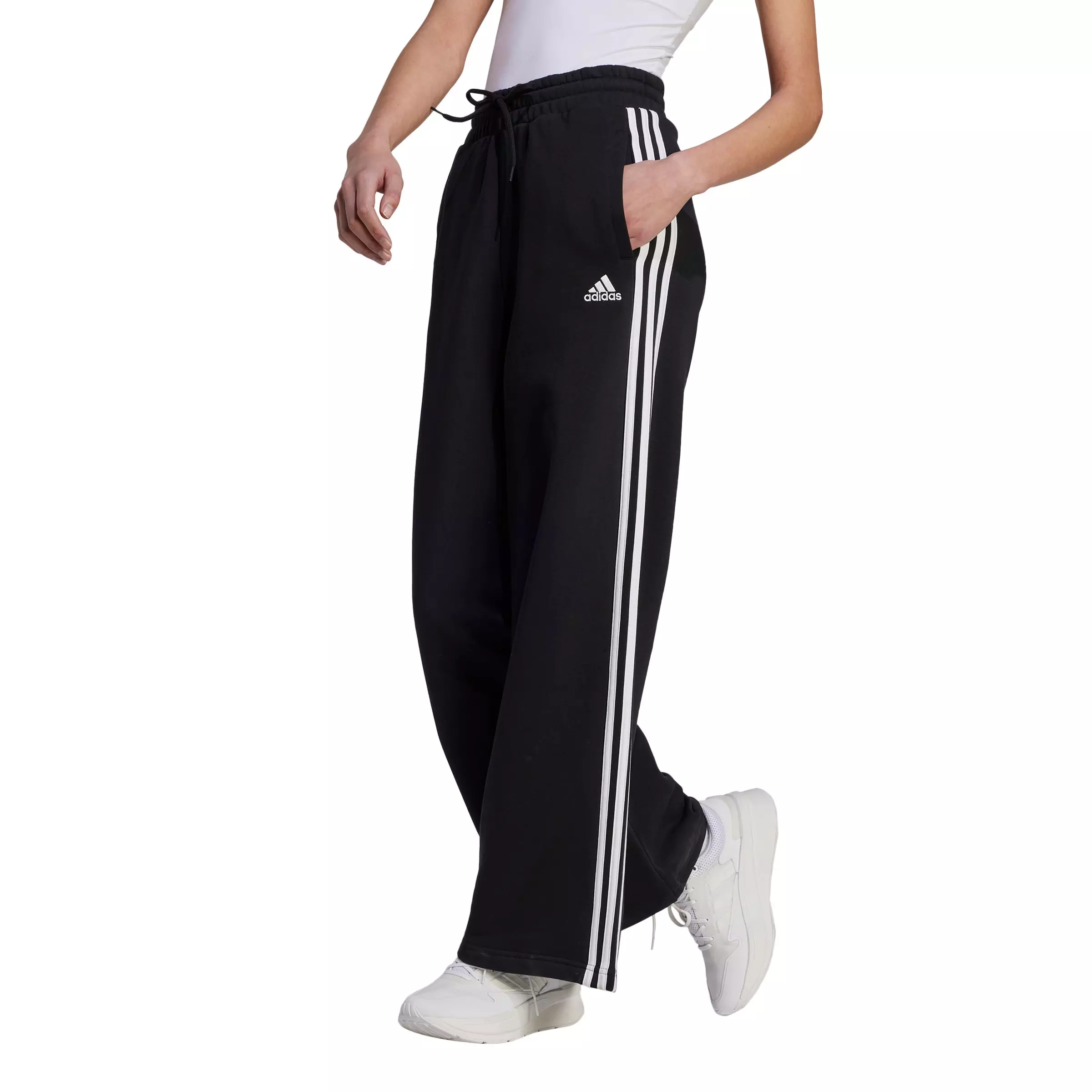 adidas Women's Essentials 3-Stripes French Terry Wide Leg Joggers - Black - BLACK