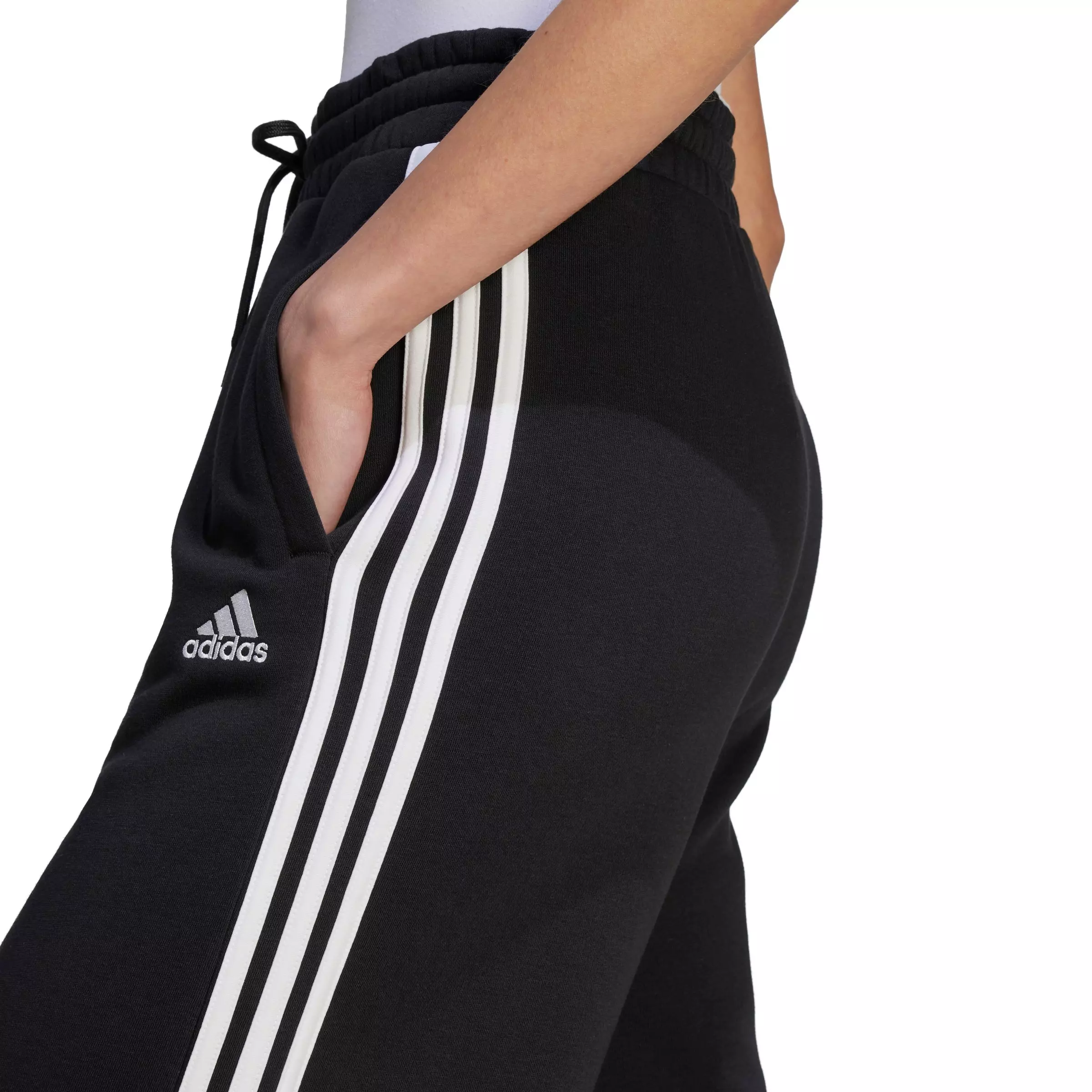 adidas Women's Essentials 3-Stripes French Terry Wide Leg Joggers - Black - BLACK
