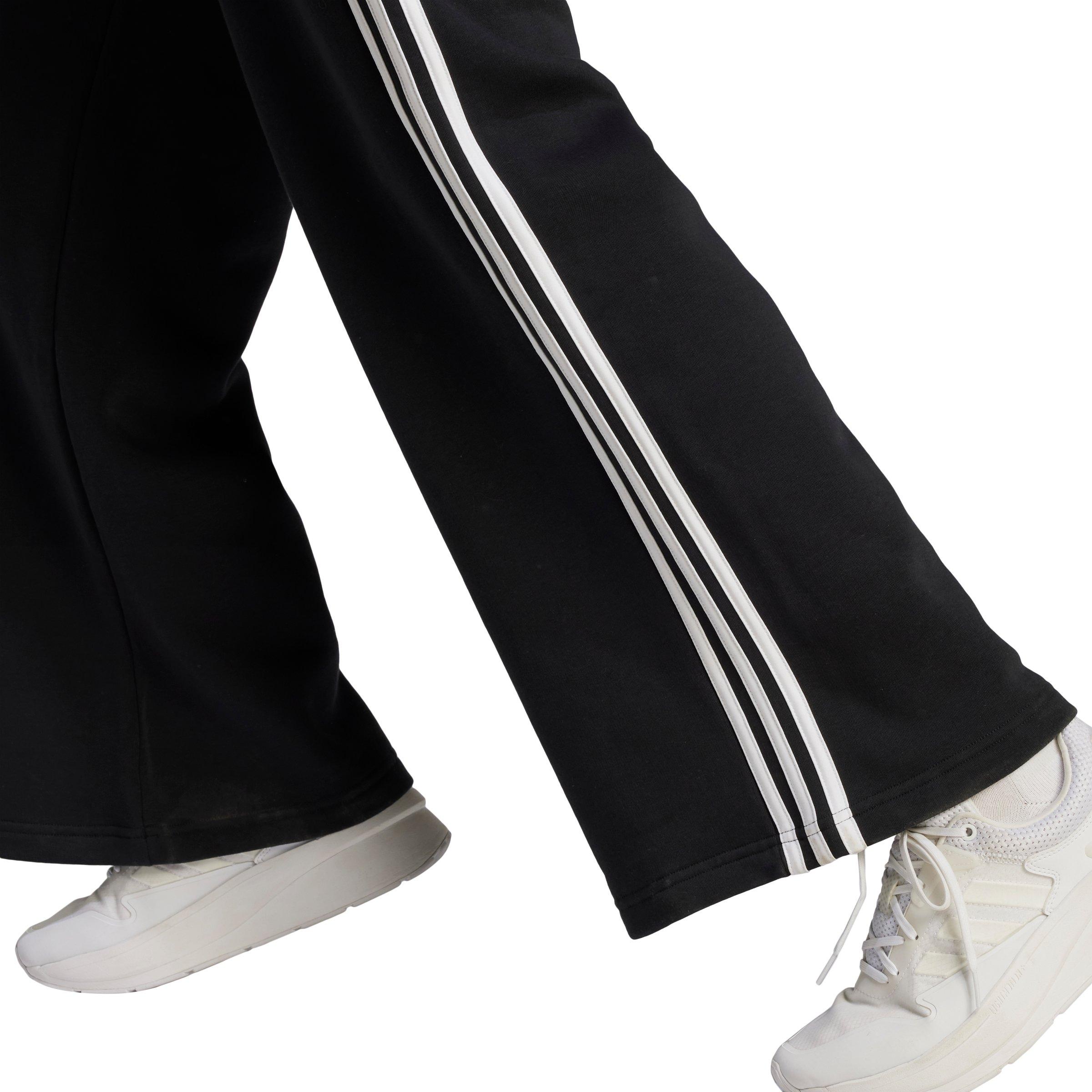 adidas Women's Essentials 3-Stripes French Terry Wide Leg Joggers - Black - BLACK Thumbnail View 4