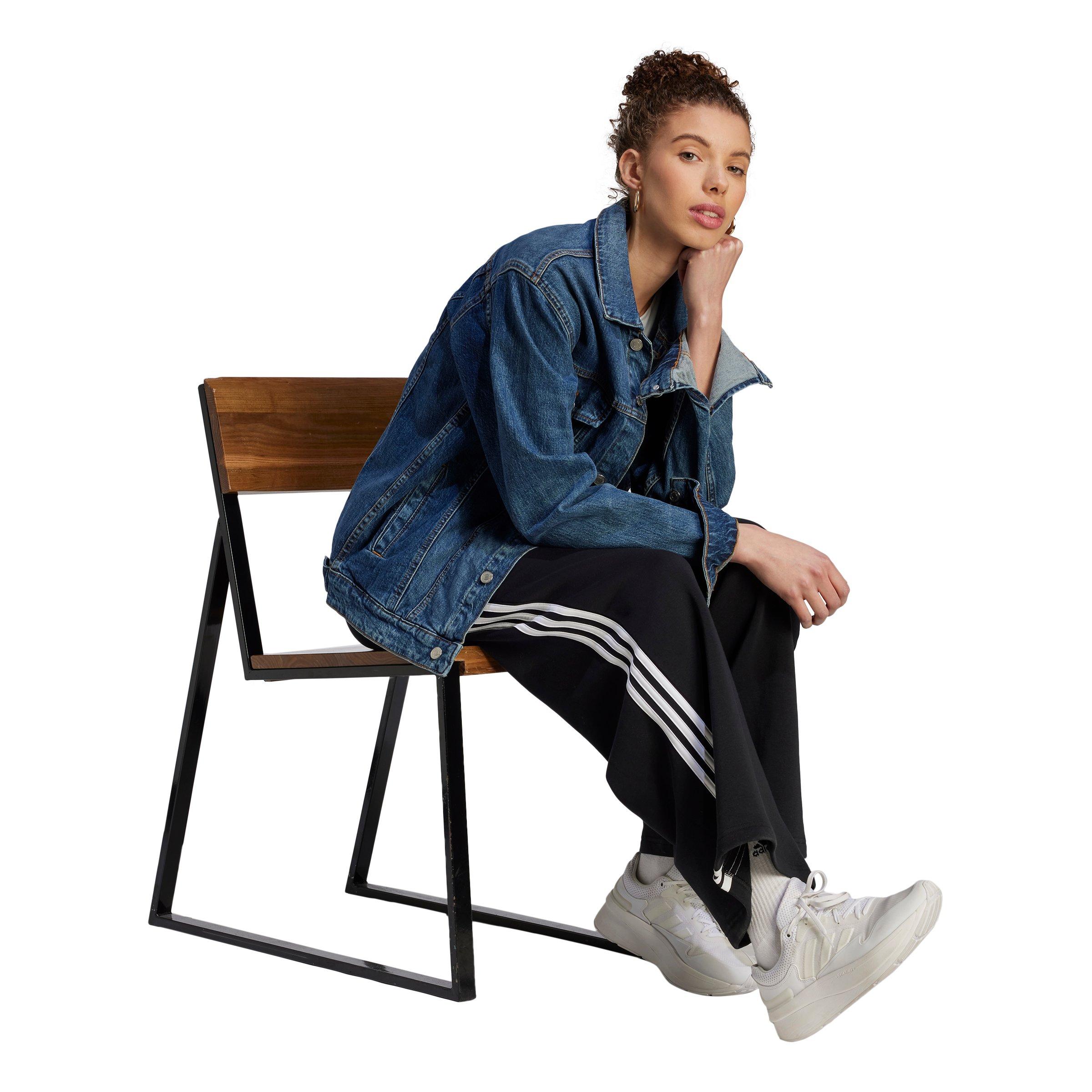 adidas Women's Essentials 3-Stripes French Terry Wide Leg Joggers - Black - BLACK Thumbnail View 5