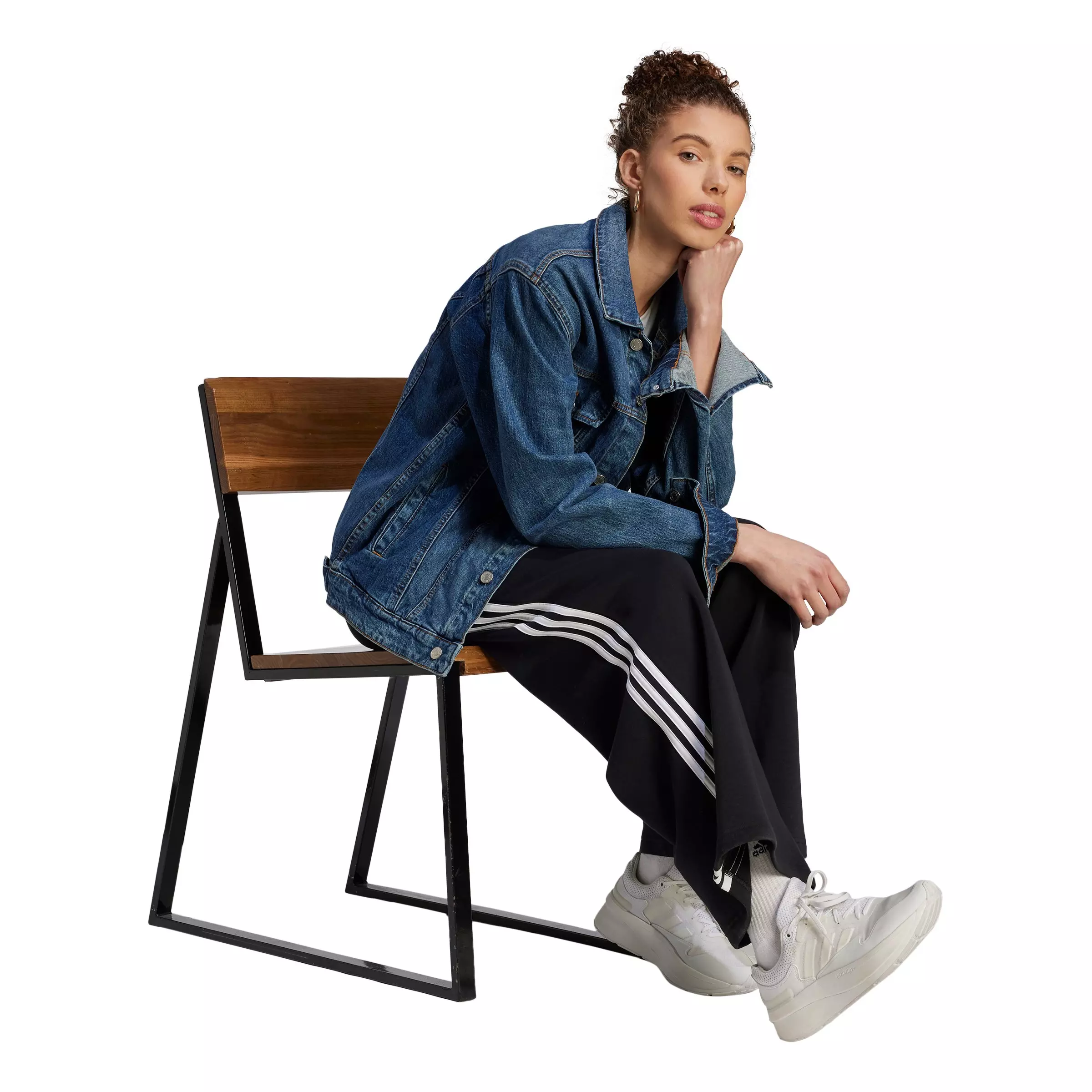 adidas Women's Essentials 3-Stripes French Terry Wide Leg Joggers - Black - BLACK