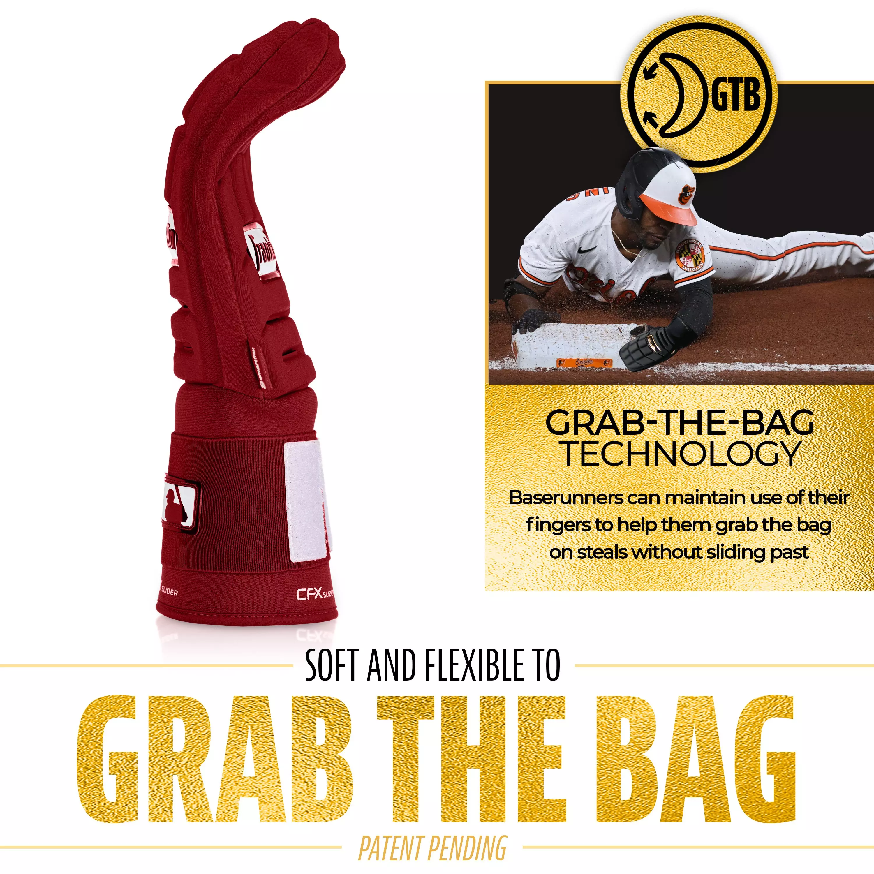 Franklin Sports MLB Adult CFX Slider PRT Protective Sliding Glove - Burgundy - BURGUNDY