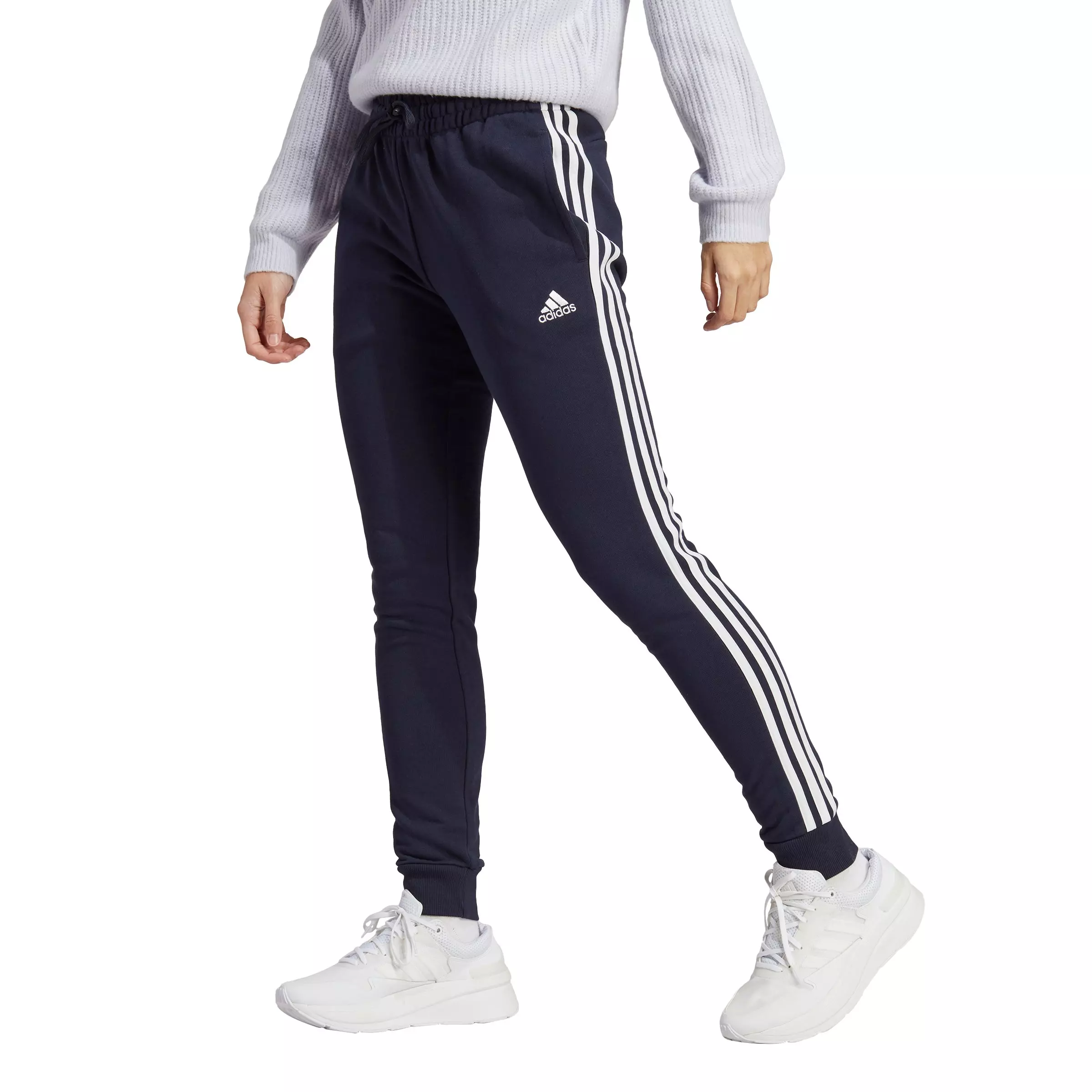 adidas Women's Essentials 3-Stripes French Terry Cuffed Pant - Blue - BLUE