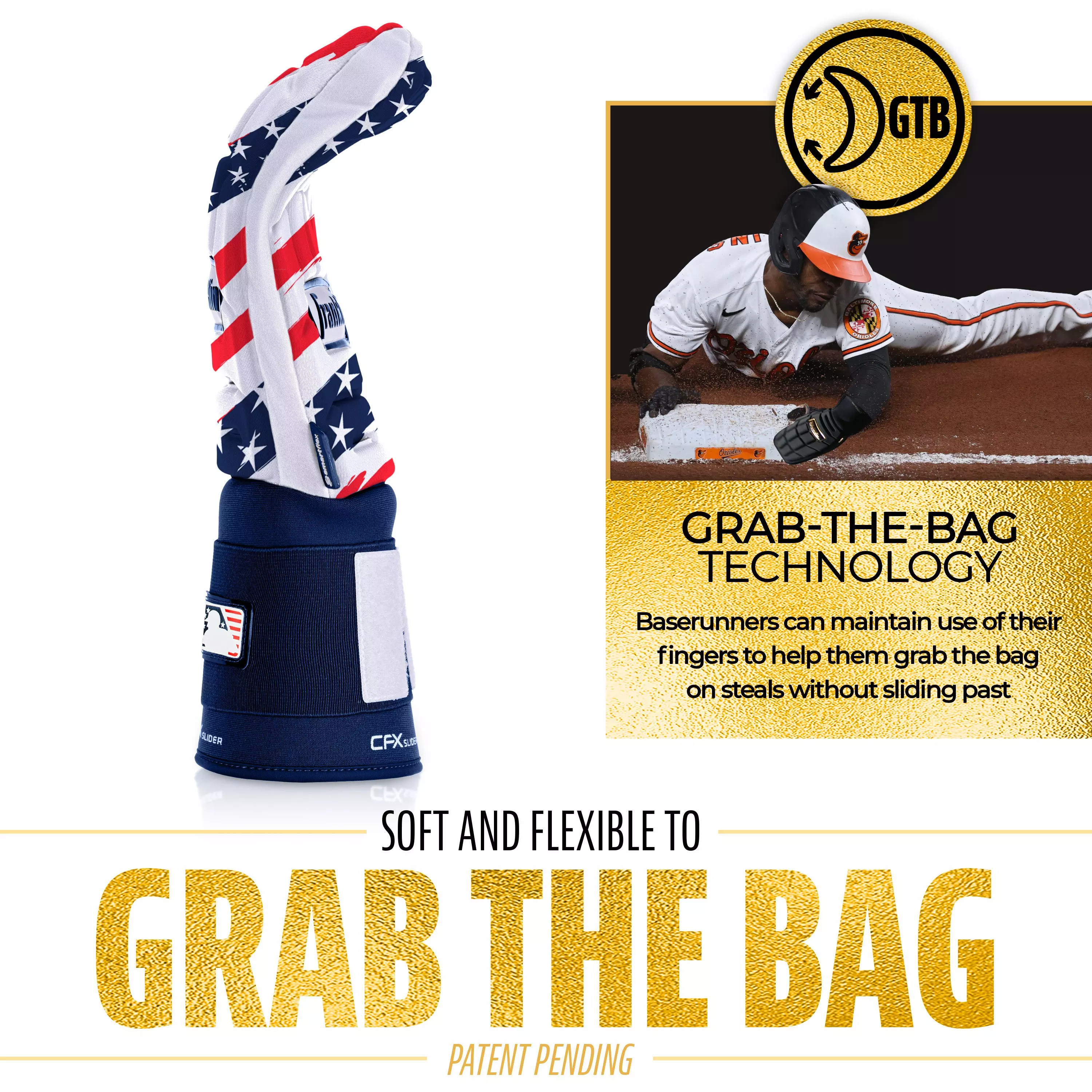 Franklin Sports MLB Adult CFX Slider PRT Protective Sliding Glove - Red/White/Blue - RED/WHITE/BLUE