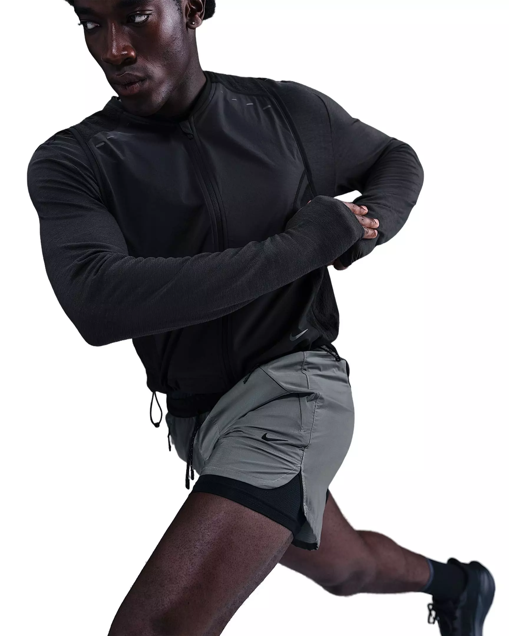 Nike Men's 4" 2-in-1 Reflective Running Shorts -Black - BLACK