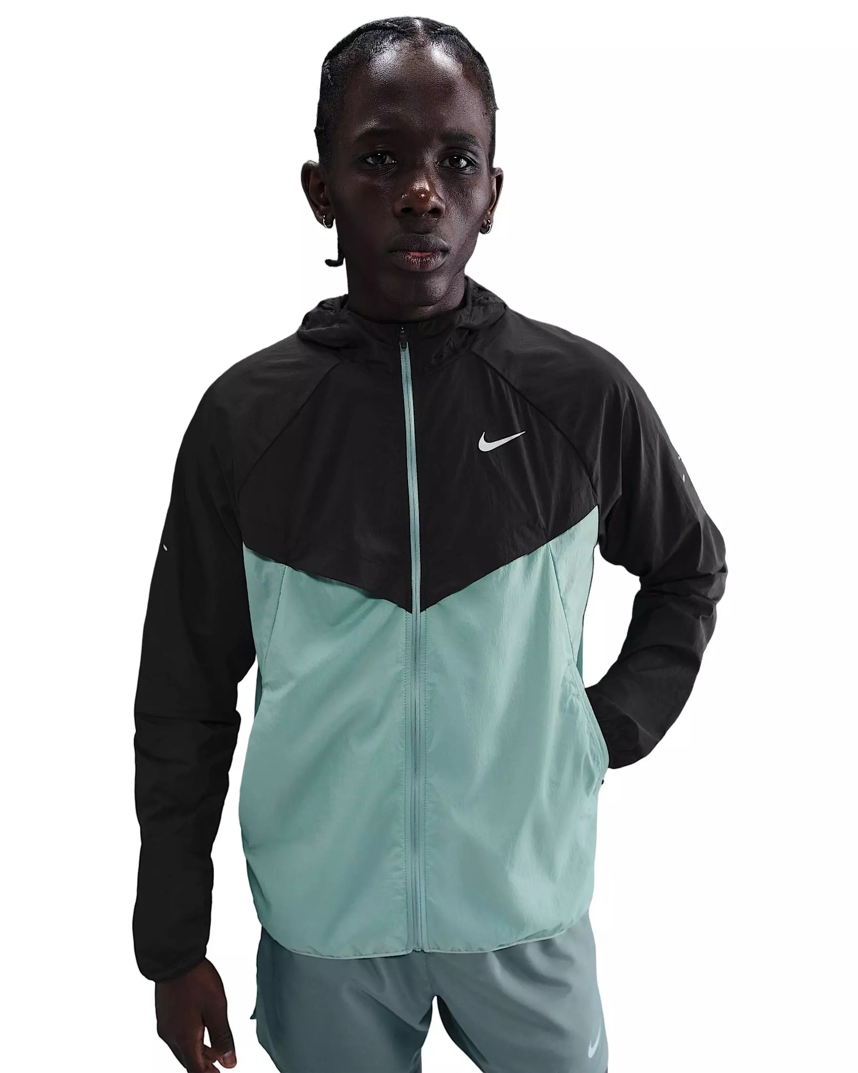 Nike Men's Stride Repel UV Nylon Running Full-Zip Jacket - BLACK/GREEN