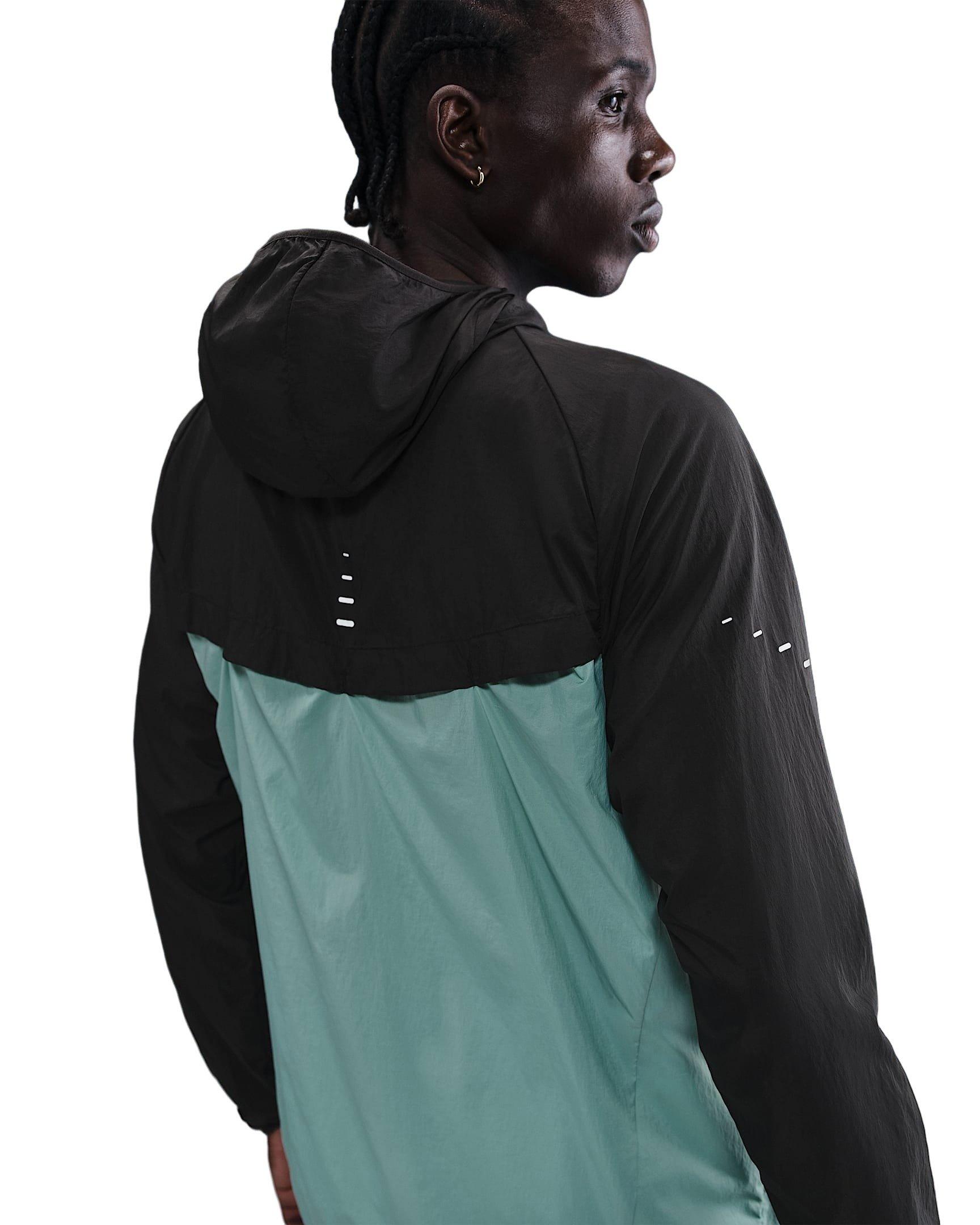 Nike Men's Stride Repel UV Nylon Running Full-Zip Jacket - BLACK/GREEN Thumbnail View 2