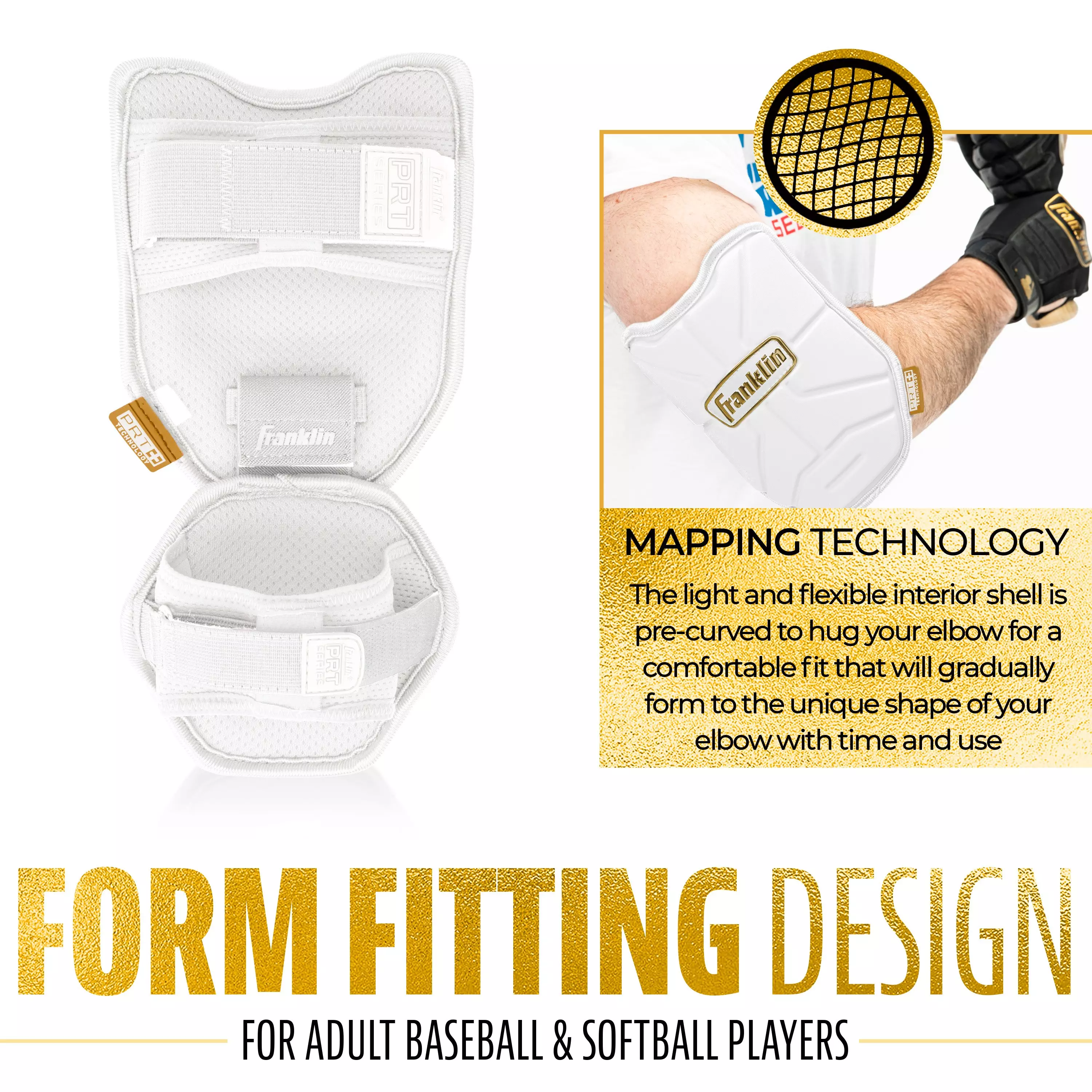 Franklin Sports Adult PRT Protective Elbow Guard - White/Gold - WHITE/GOLD