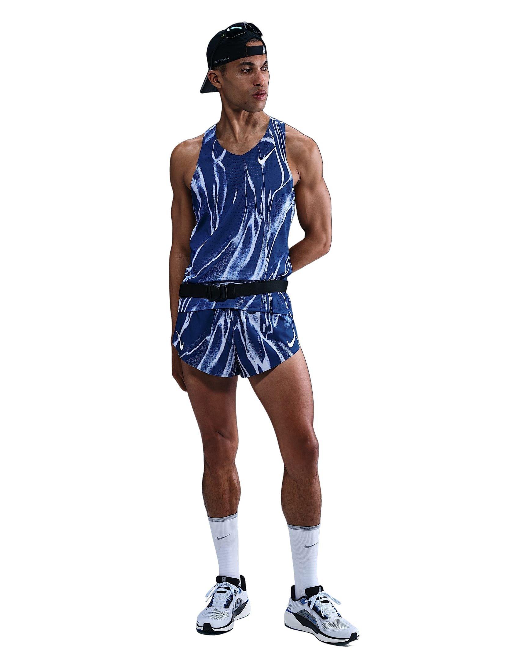 Nike Men's AeroSwift Dri-FIT ADV Running Singlet - Green/Black - BLUE Thumbnail View 4