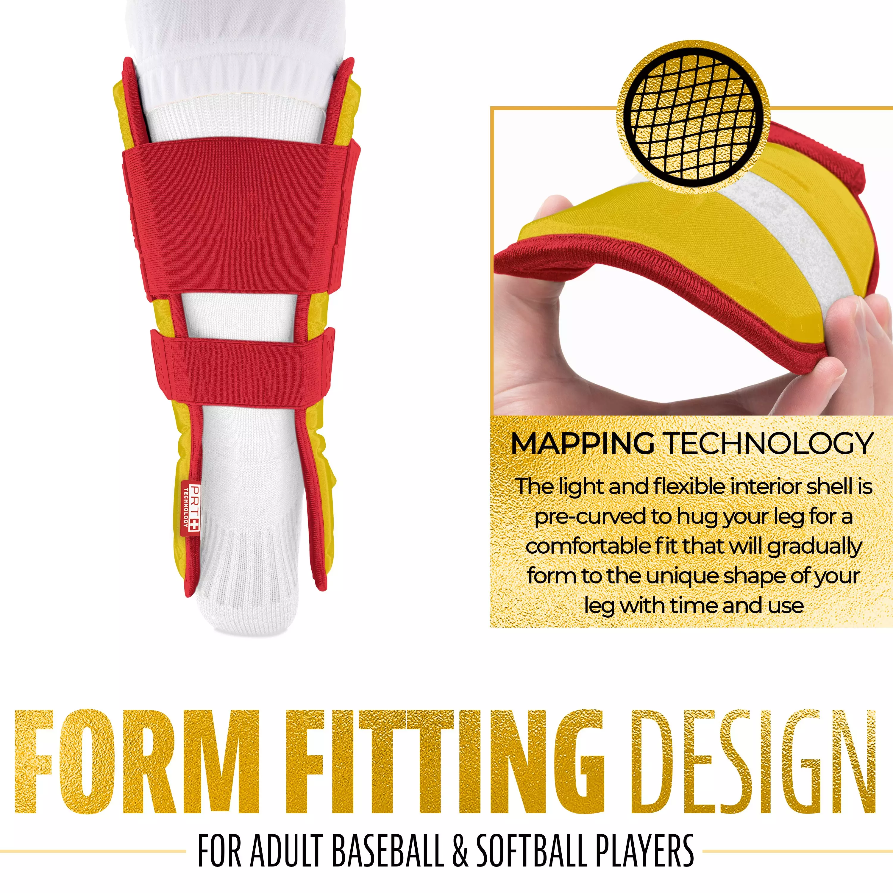 Franklin Sports Adult PRT Protective Leg Guard - Yellow/Red - YELLOW/RED