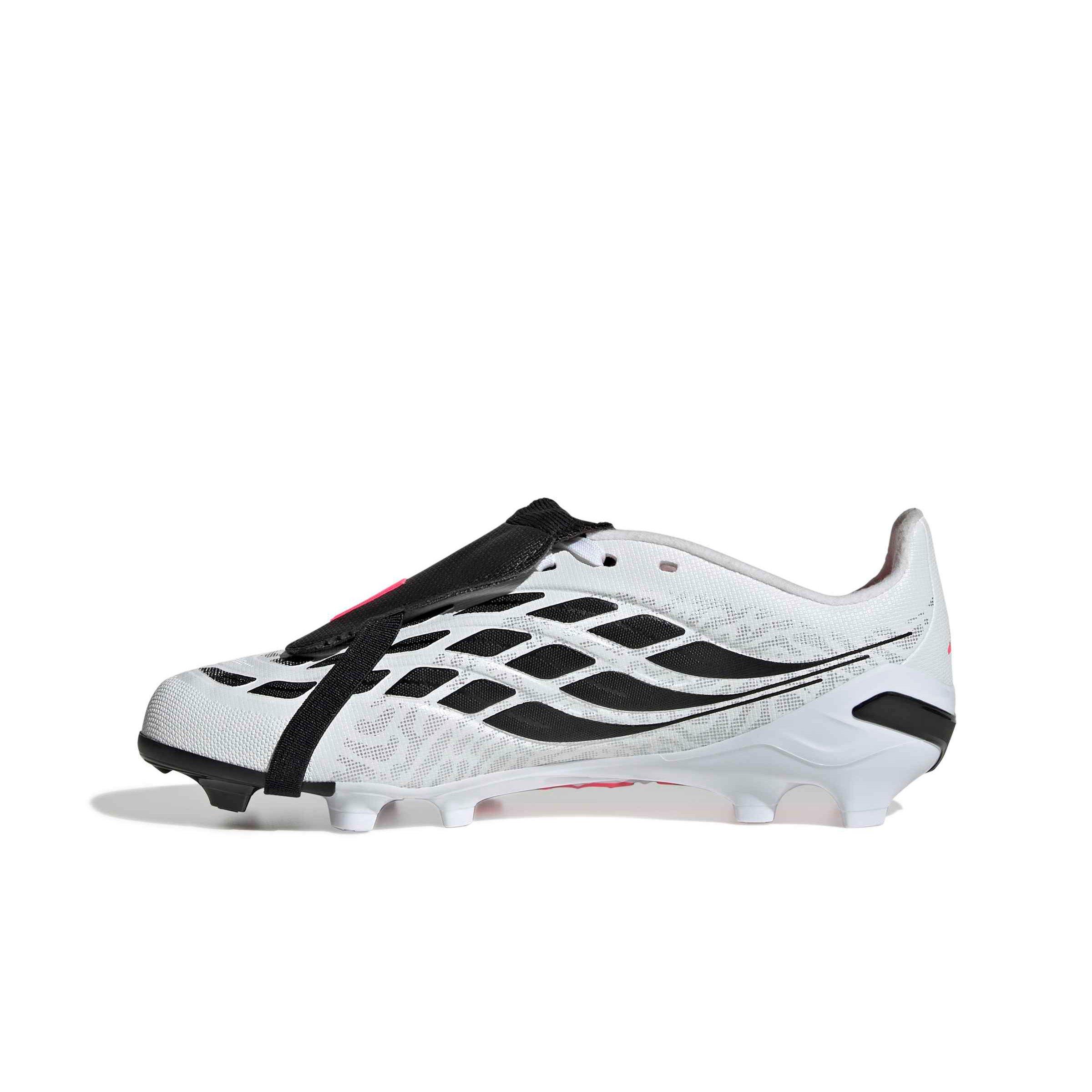 adidas Predator League Fold-Over Tongue FG "White/Solar Turbo/Black" Grade School Kids' Soccer Cleat - WHITE/SOLAR/BLACK