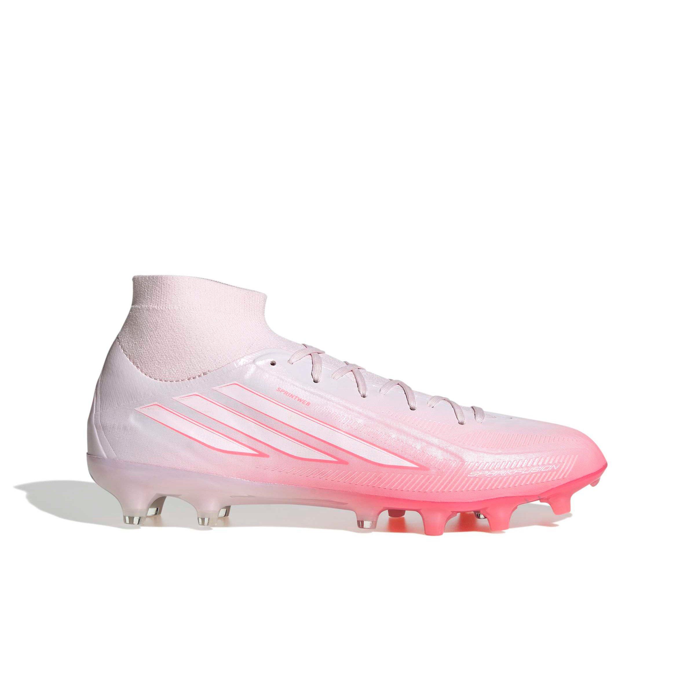 adidas F50 Sparkfusion Pro Mid Cut MG "Solar Turbo/White/Distilled Pink" Women's Soccer Cleat - SOLAR/WHITE/PINK