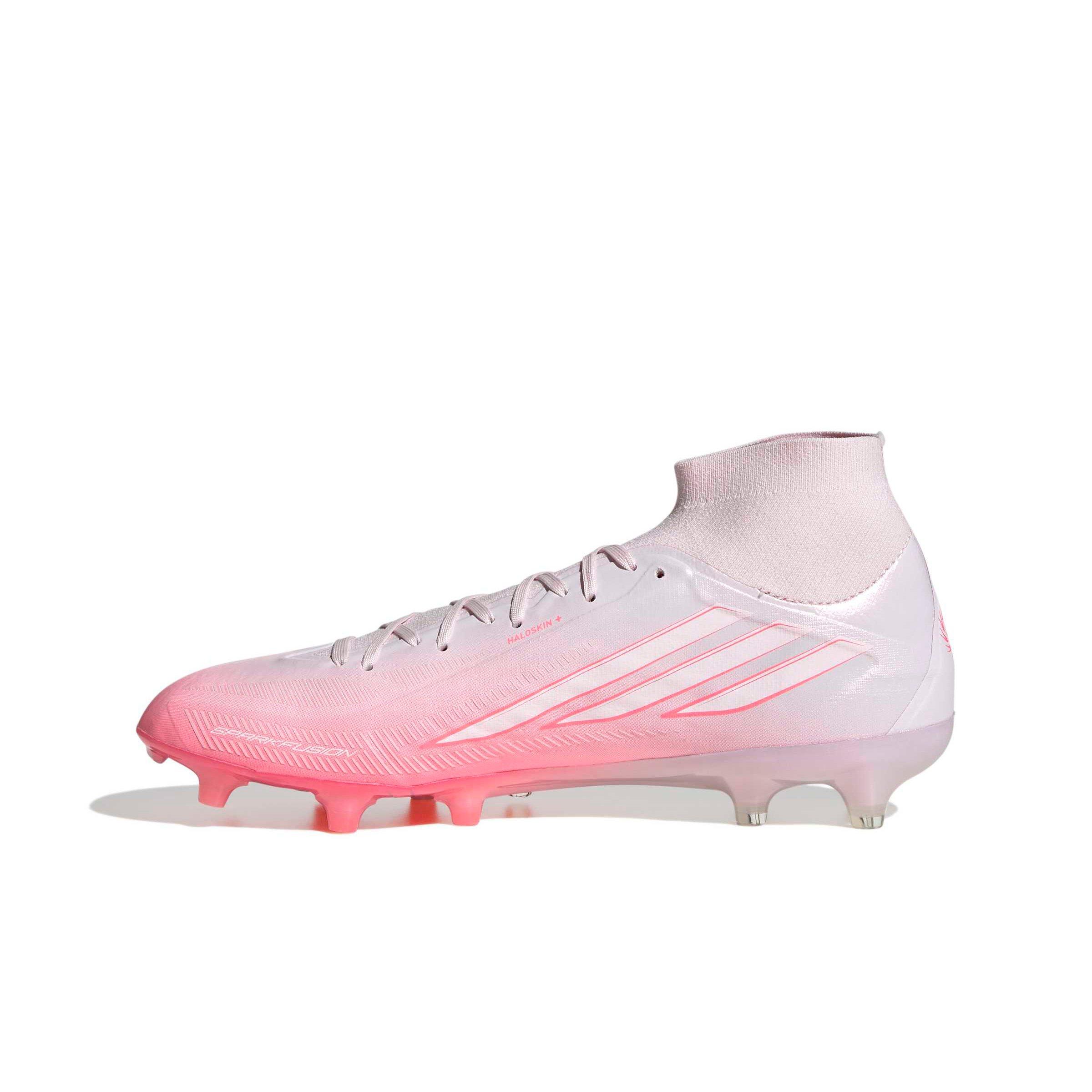 adidas F50 Sparkfusion Pro Mid Cut MG "Solar Turbo/White/Distilled Pink" Women's Soccer Cleat - SOLAR/WHITE/PINK
