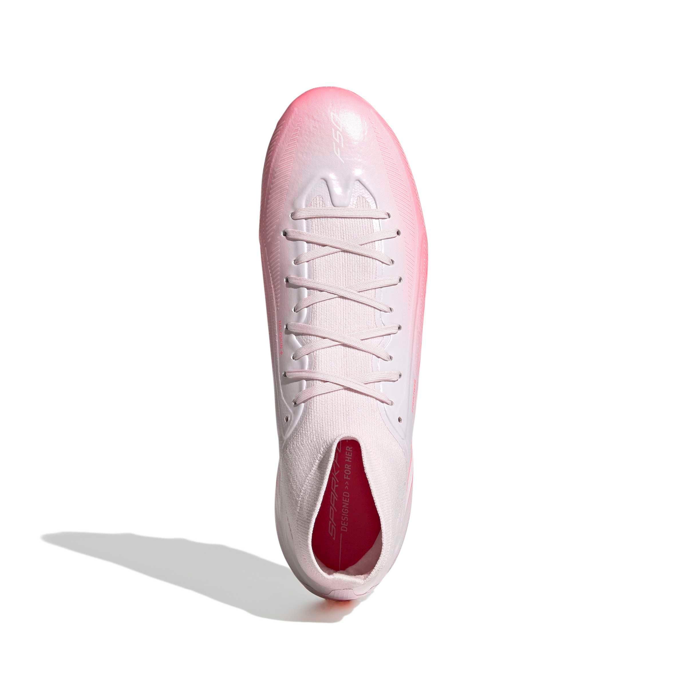 adidas F50 Sparkfusion Pro Mid Cut MG "Solar Turbo/White/Distilled Pink" Women's Soccer Cleat - SOLAR/WHITE/PINK