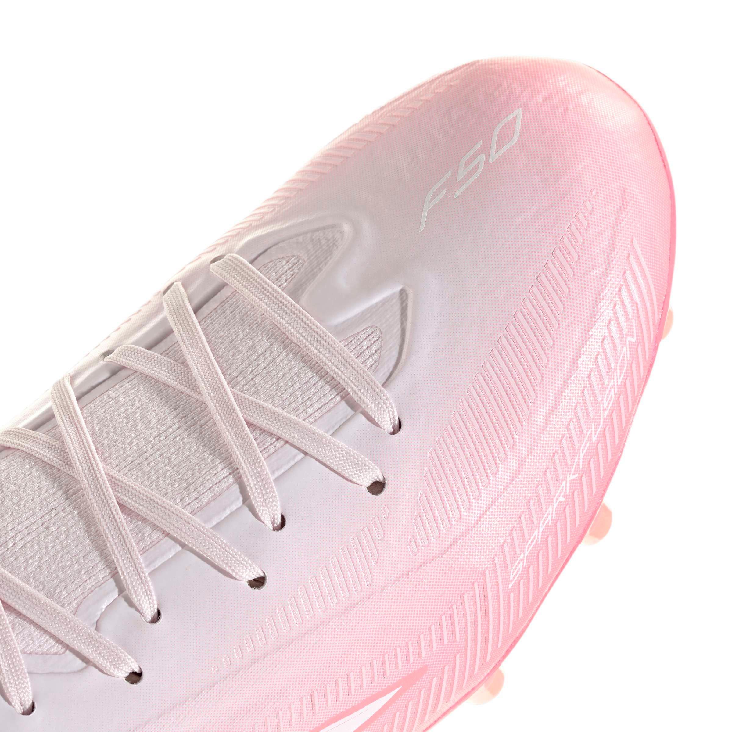 adidas F50 Sparkfusion Pro Mid Cut MG "Solar Turbo/White/Distilled Pink" Women's Soccer Cleat - SOLAR/WHITE/PINK