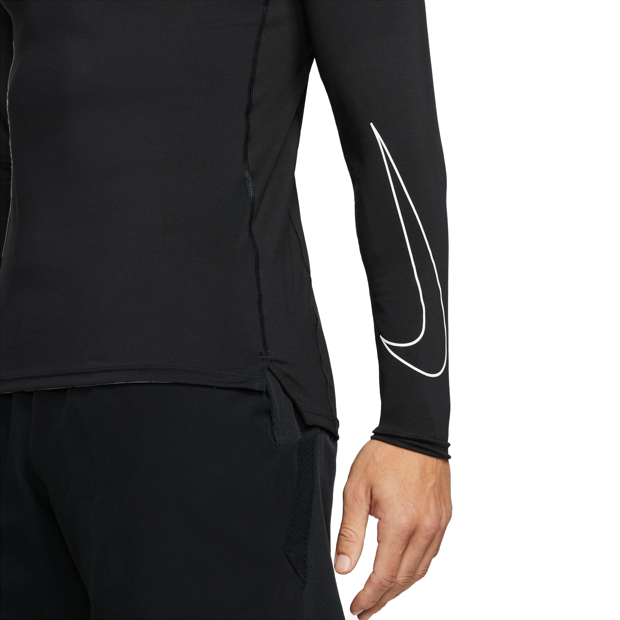 Nike Men's Pro Dri-FIT Slim Fit Long-Sleeve Top - BLACK Thumbnail View 4