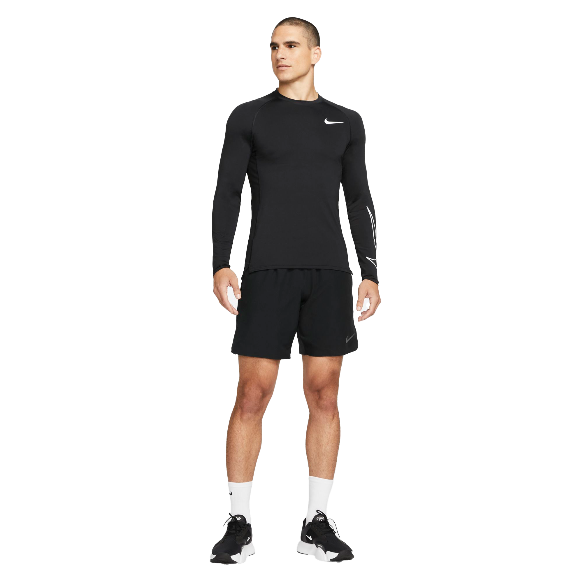 Nike Men's Pro Dri-FIT Slim Fit Long-Sleeve Top - BLACK Thumbnail View 5