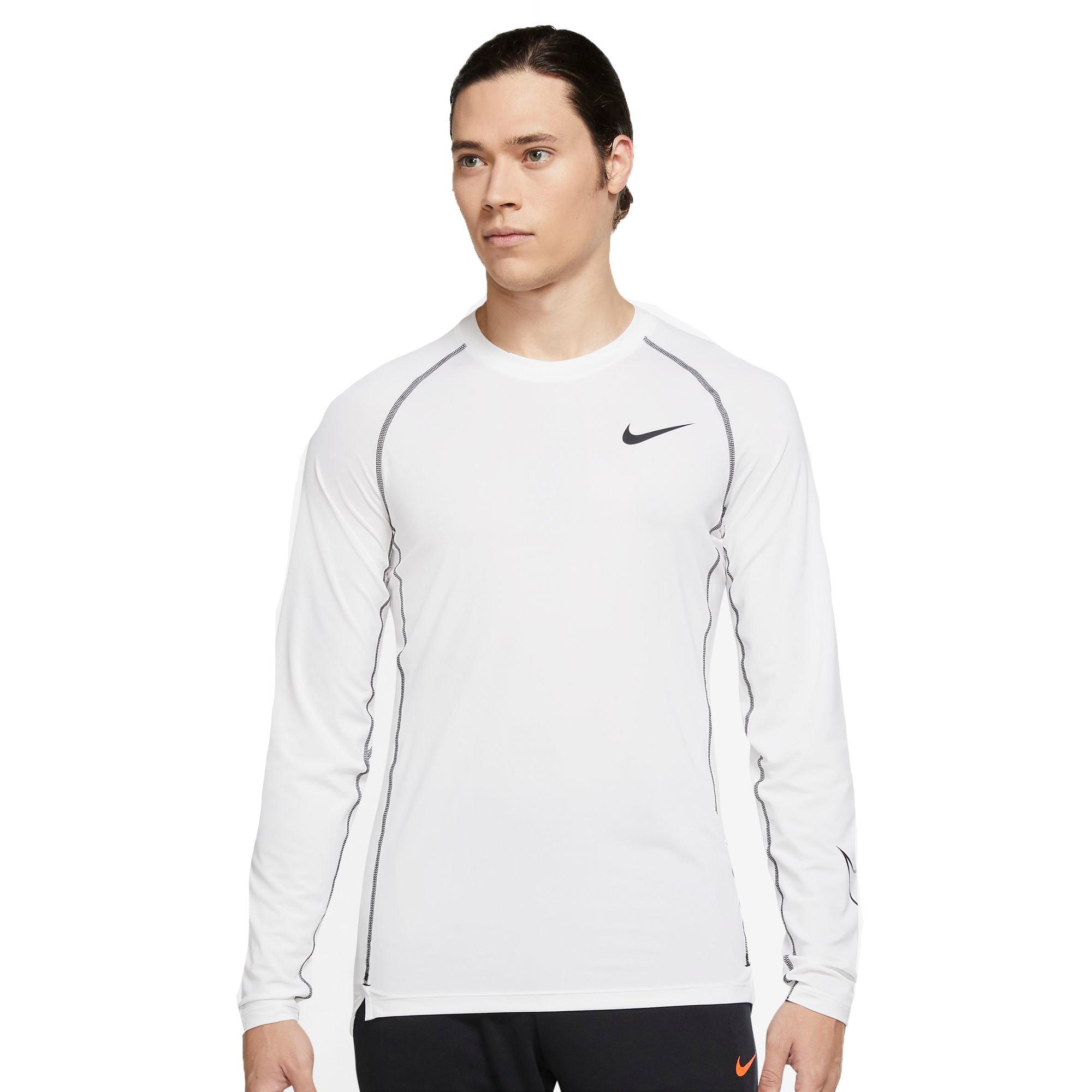 Den aktuelle Tilbageholdelse overskud Nike Men's Pro Dri-FIT Slim Fit Long-Sleeve "White" Top