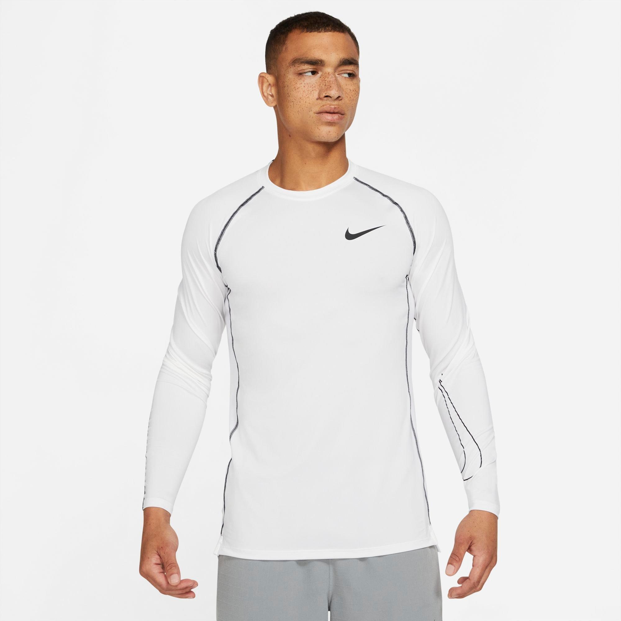Nike Men's Pro Dri-FIT Slim Fit Long-Sleeve "White" Top - WHITE Thumbnail View 1