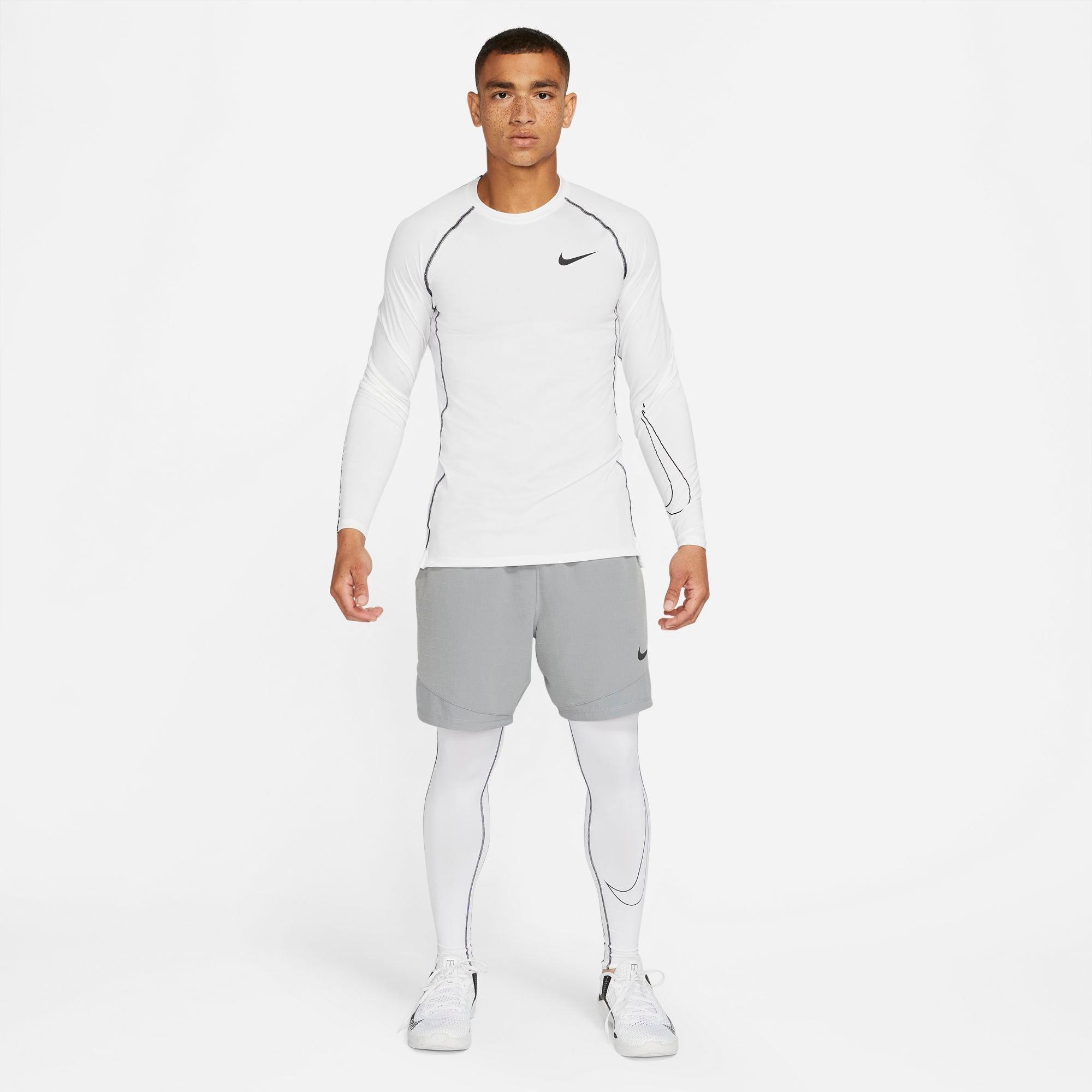 Nike Men's Pro Dri-FIT Slim Fit Long-Sleeve "White" Top - WHITE Thumbnail View 6