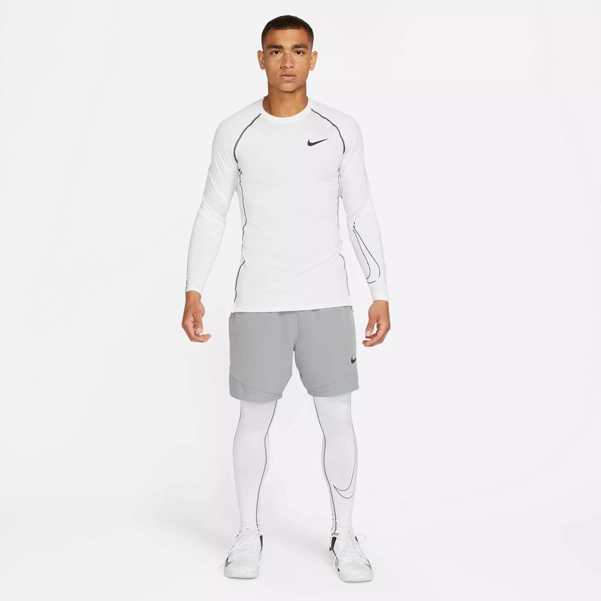 Nike Men's Pro Dri-FIT Slim Fit Long-Sleeve "White" Top - WHITE