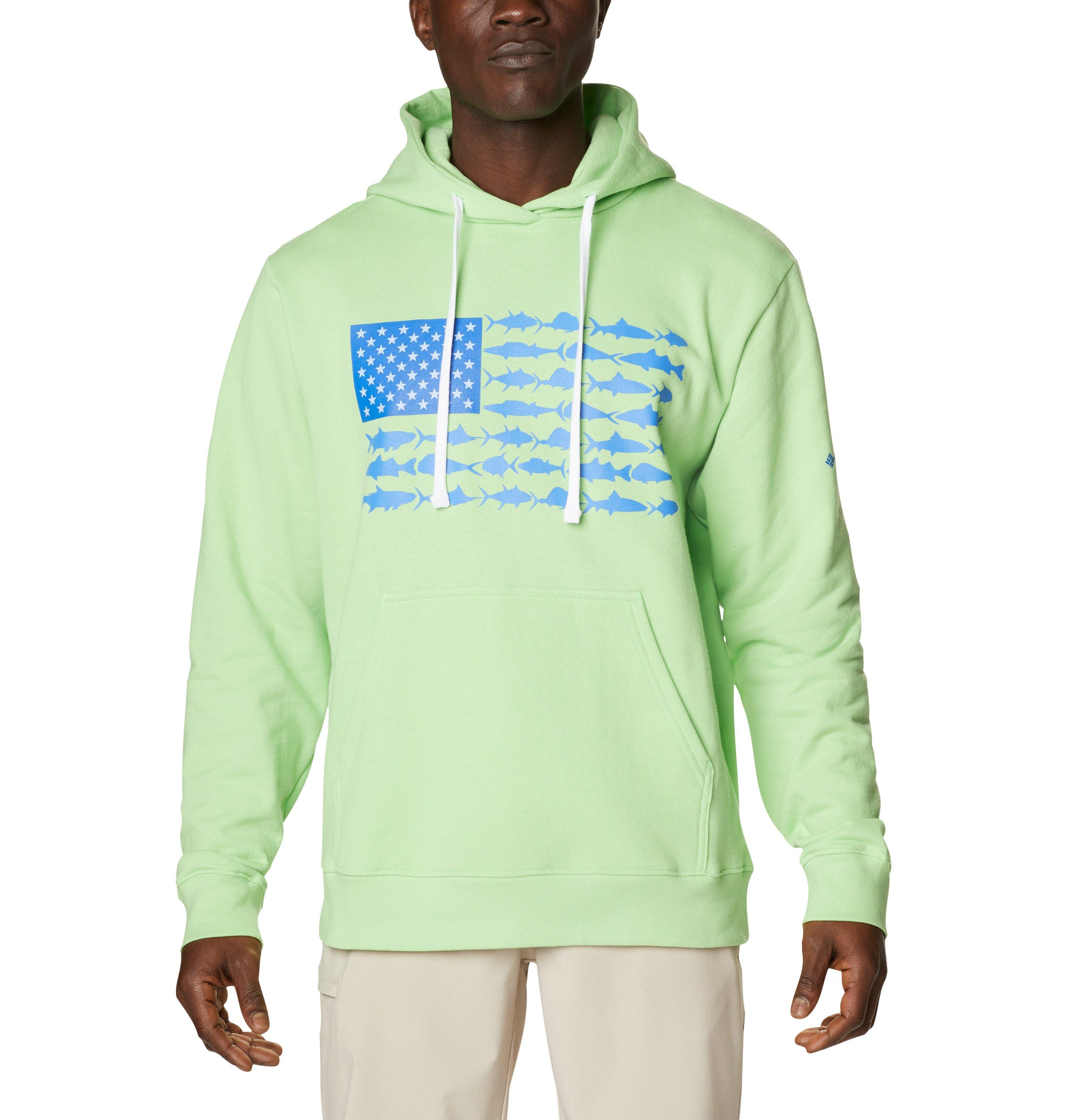 Columbia PFG FISH AMERICAN FLAG Hoodie Sweatshirt BLACK GRAY XXL 
