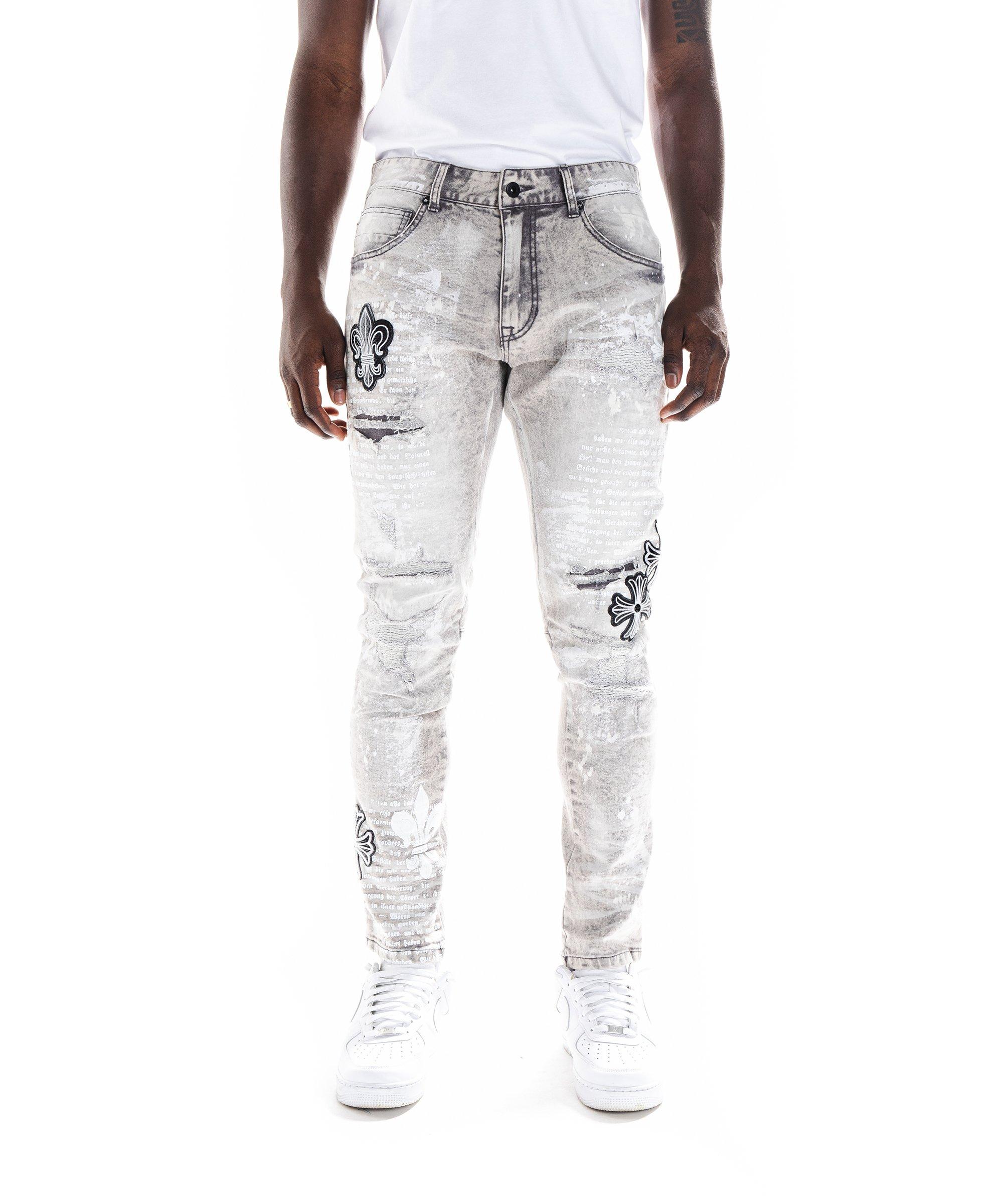 Smoke Rise Men's Slim Taper with Grey Crosses Denim Jeans Hibbett