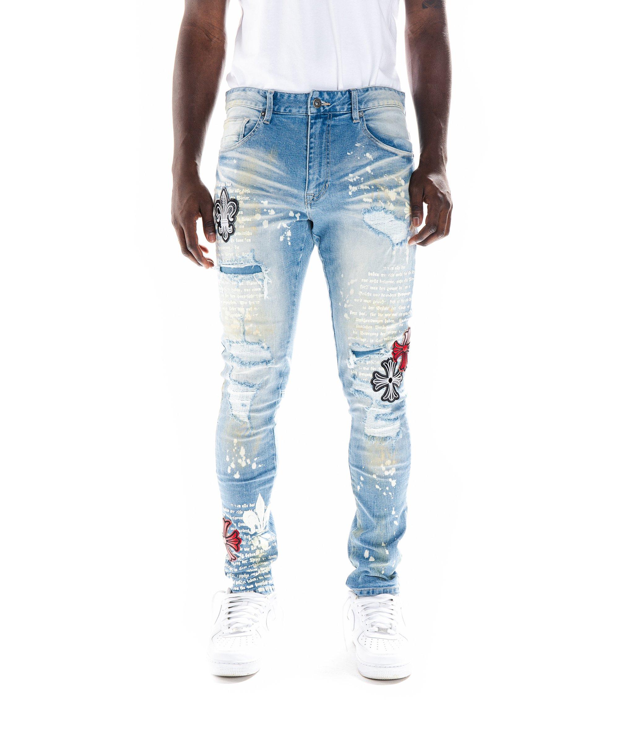 Smoke Rise Men's Slim Taper with Blue Crosses Denim Jeans Hibbett