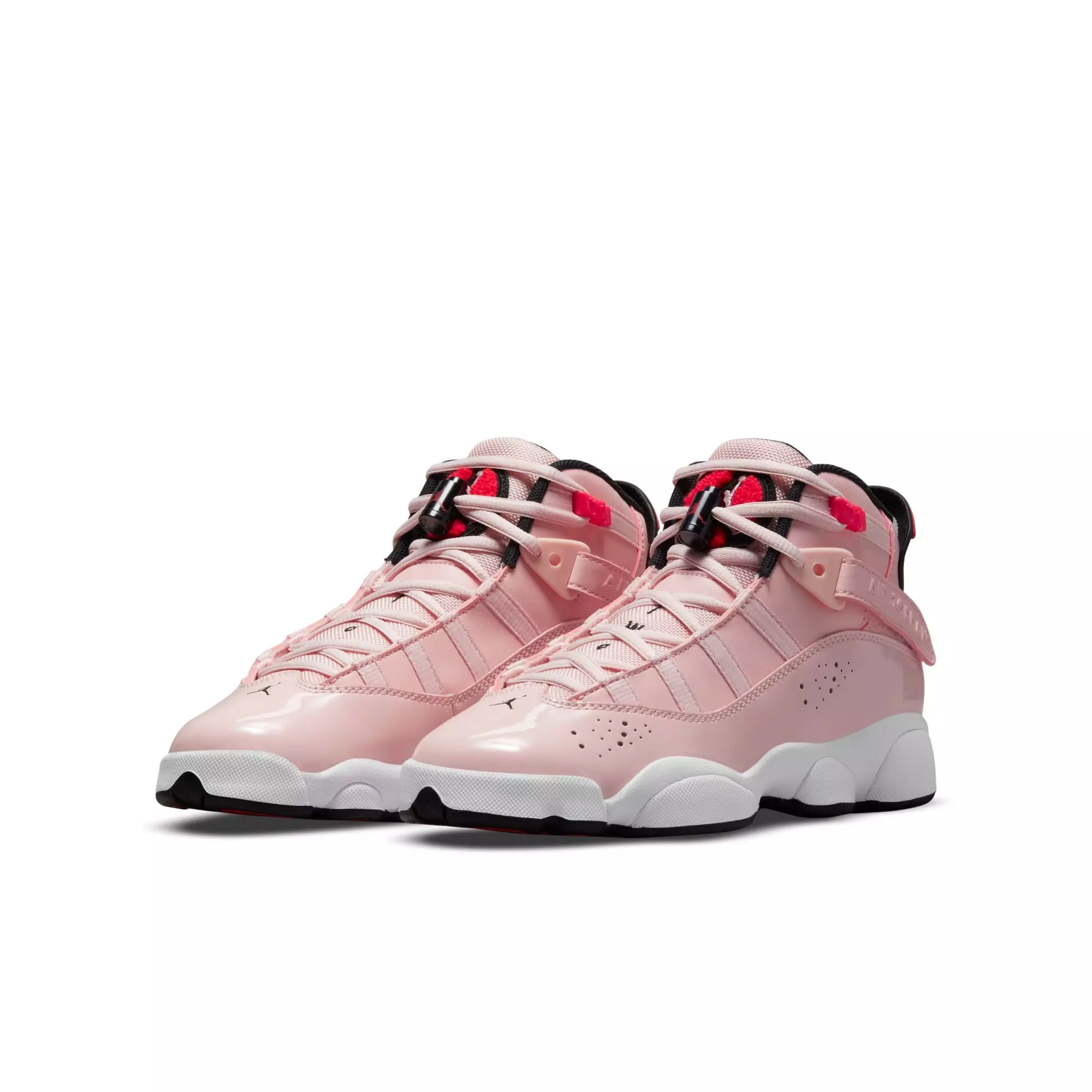 Jordan 6 Rings "Atmosphere/Infrared 23/Black/White" Grade School Girls' Shoe - PINK/BLACK