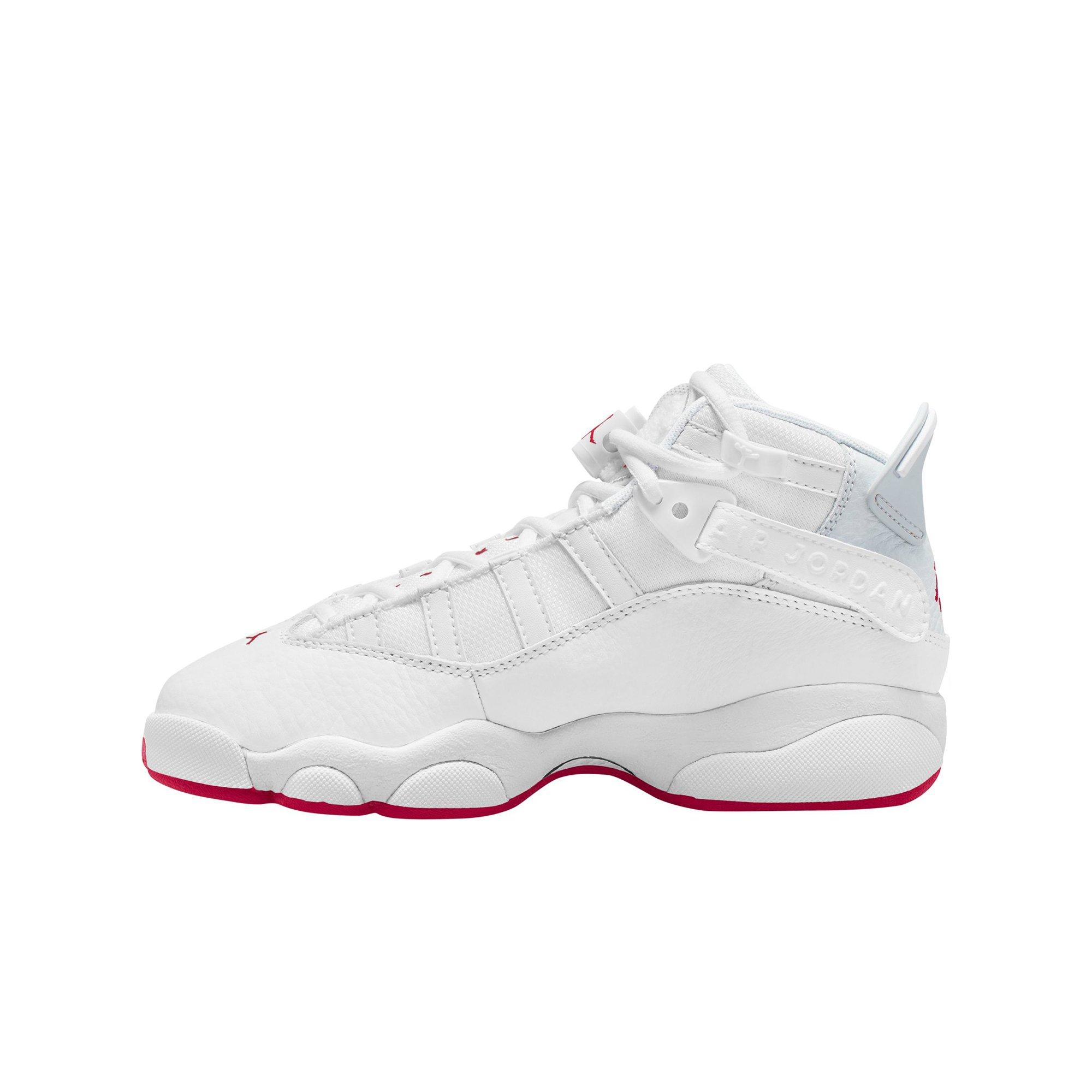 Jordan 6 Rings "White/Mystic Hibiscus/Pure Platinum" Grade School Girls' Shoe - WHITE/RED Thumbnail View 2