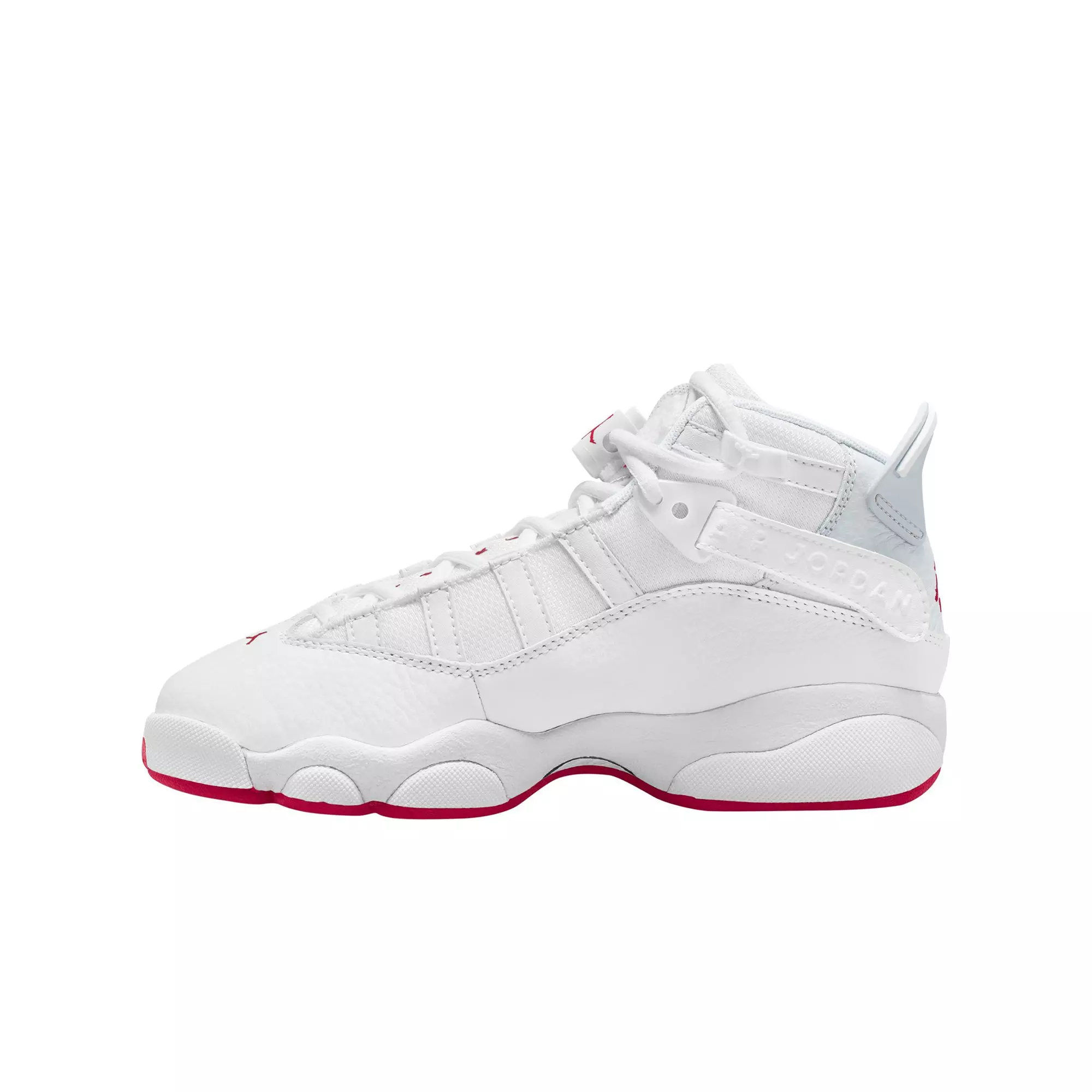 Jordan 6 Rings "White/Mystic Hibiscus/Pure Platinum" Grade School Girls' Shoe - WHITE/RED