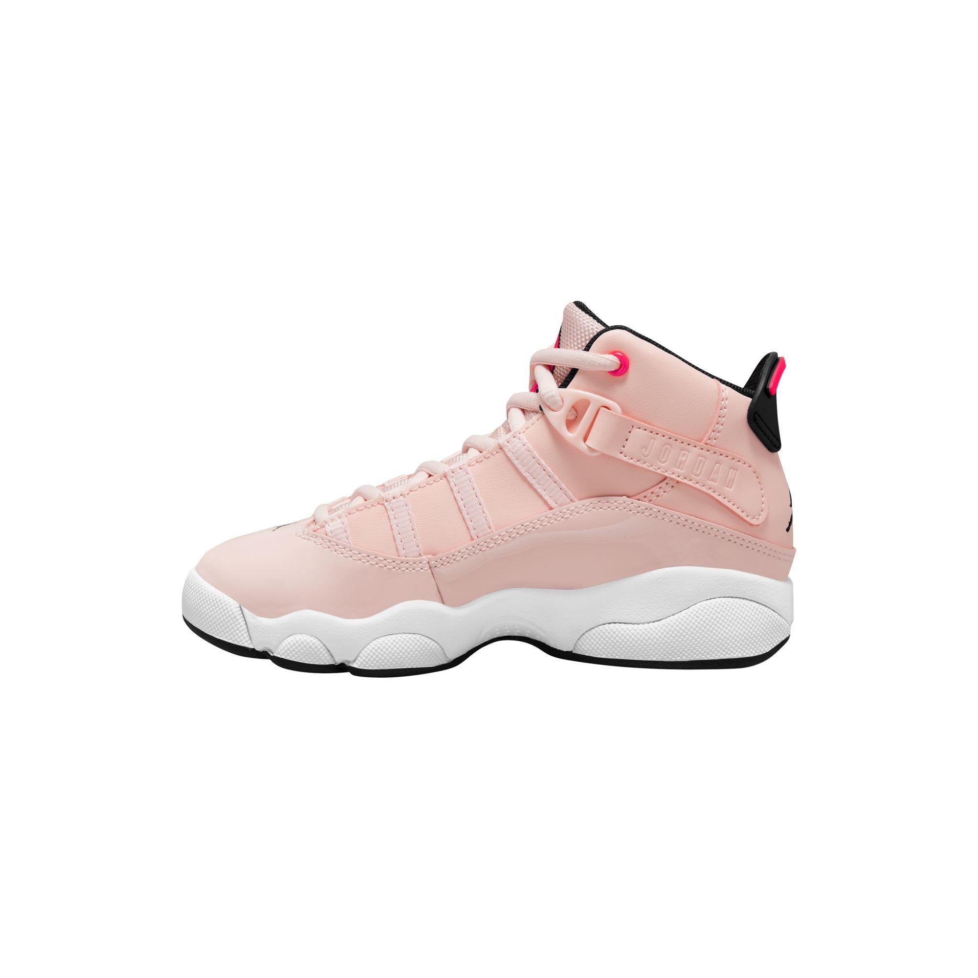 Jordan 6 Rings "Atmosphere/Infrared 23/Black/White" Preschool Girls' Shoe - PINK/BLACK Thumbnail View 3