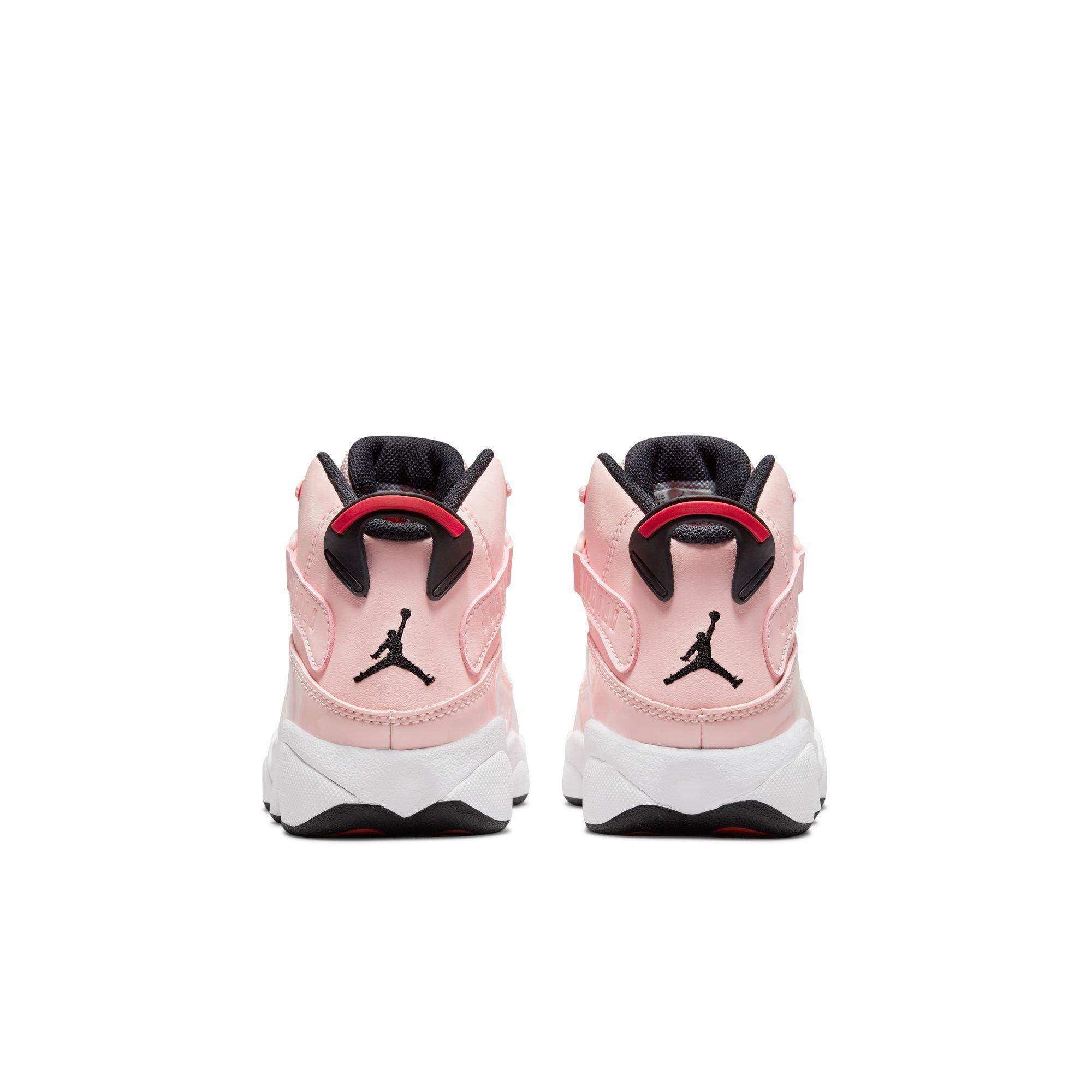 Jordan 6 Rings "Atmosphere/Infrared 23/Black/White" Preschool Girls' Shoe - PINK/BLACK Thumbnail View 7