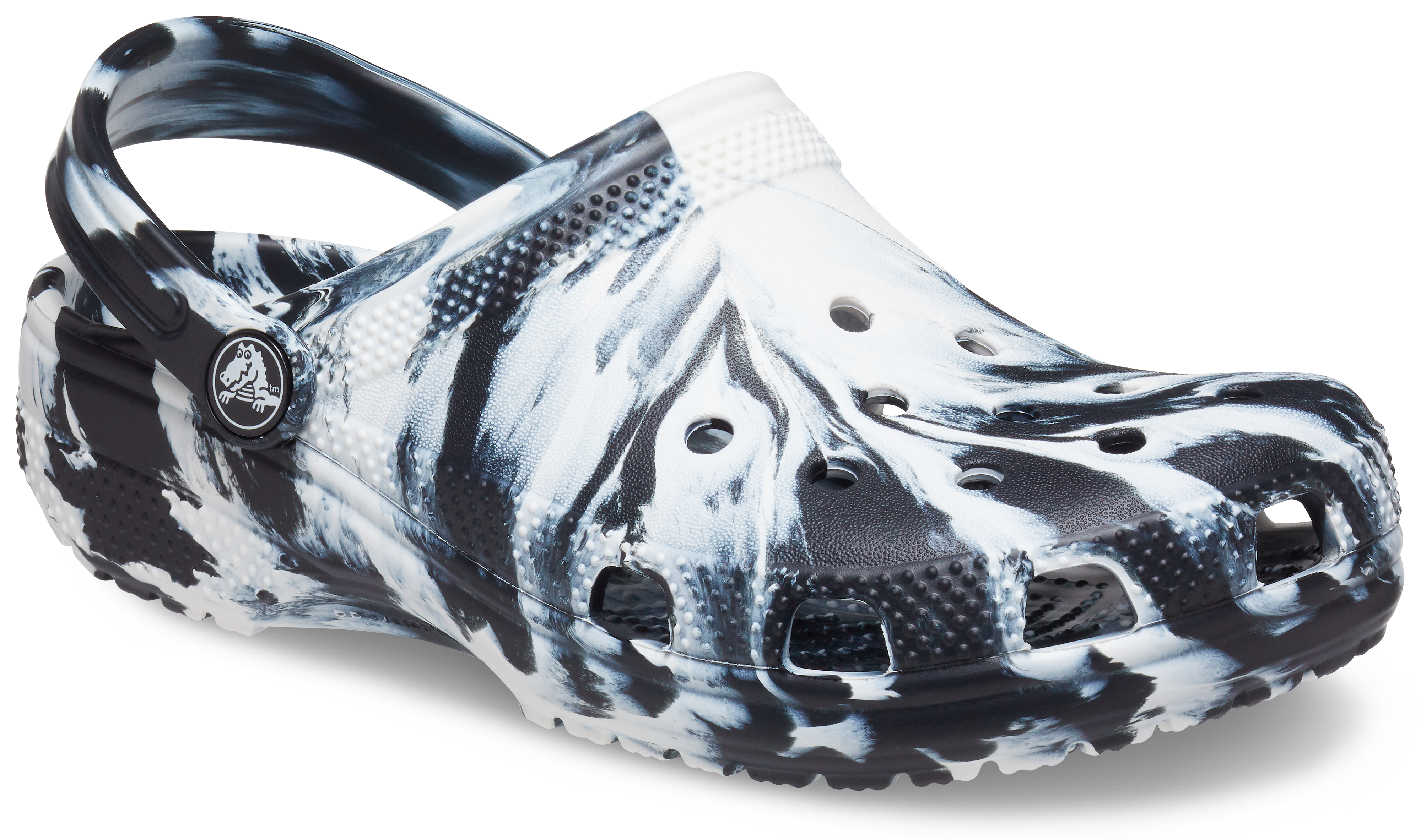 Crocs Classic Marbled "Black/White" Grade School Kids' Clog - BLACK/WHITE Thumbnail View 3