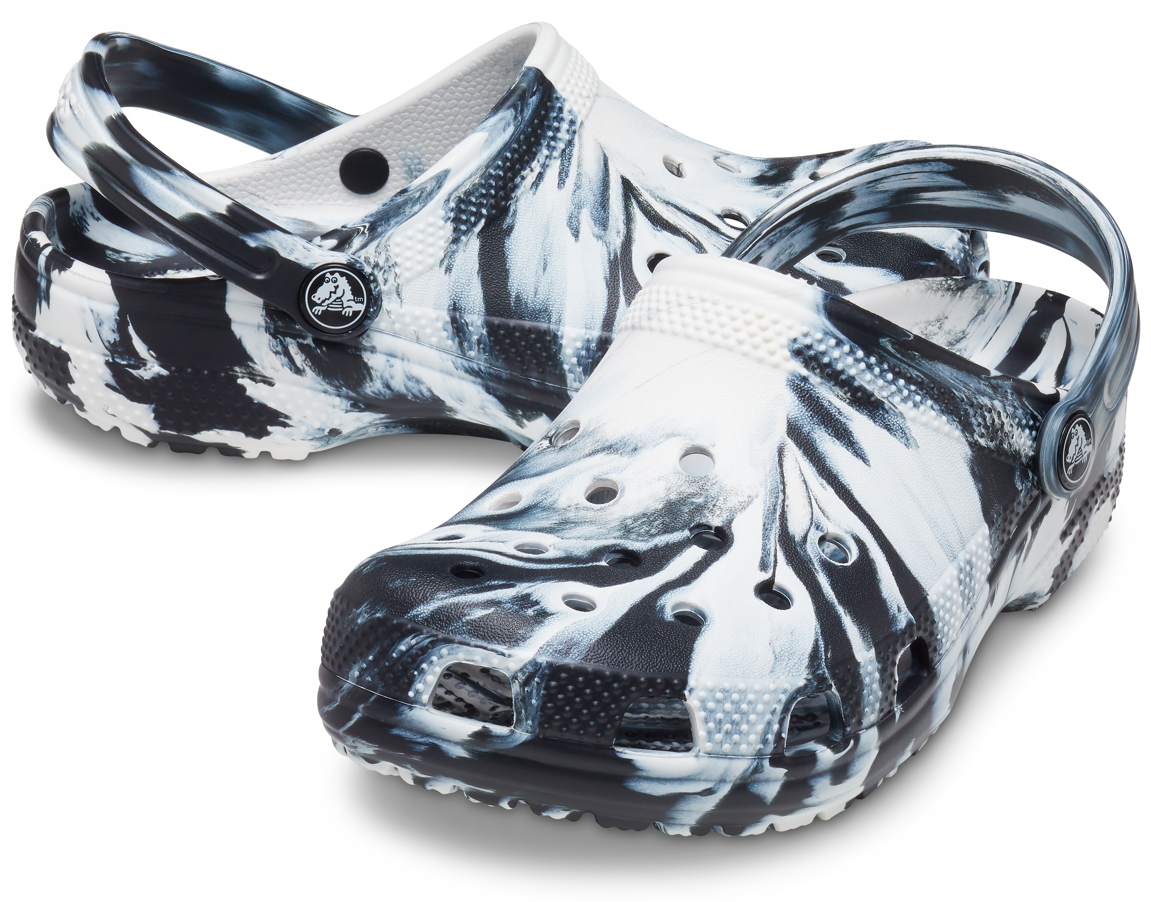 Crocs Classic Marbled "Black/White" Grade School Kids' Clog - BLACK/WHITE Thumbnail View 6