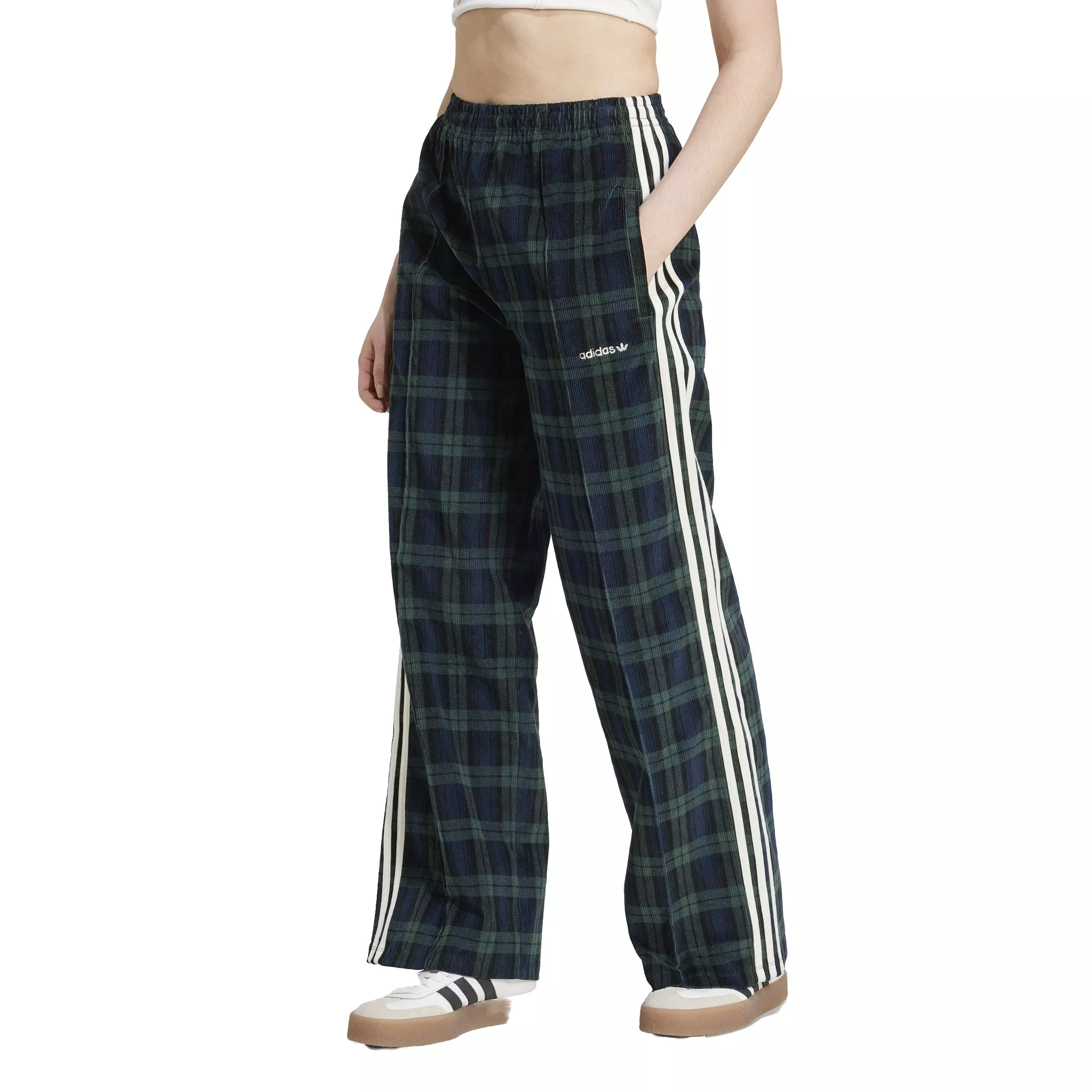 adidas Originals Women's Corduroy Tartan Wide Leg Trousers - Blue - BLUE