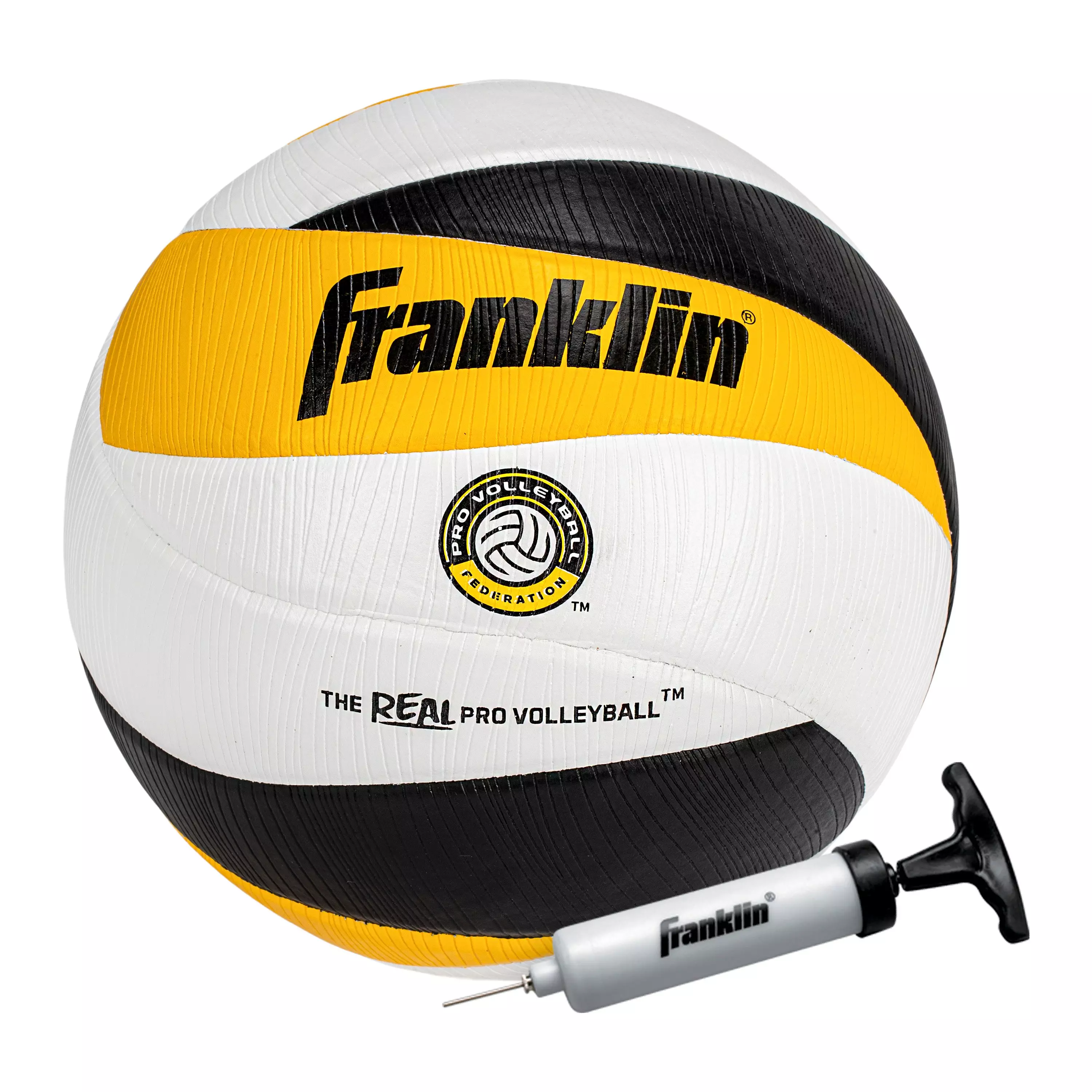 Franklin Sports Pro Volleyball Federations 12-Panel Swirl Official Game Ball - Black/White/Yellow - BLACK/WHITE/YELLOW