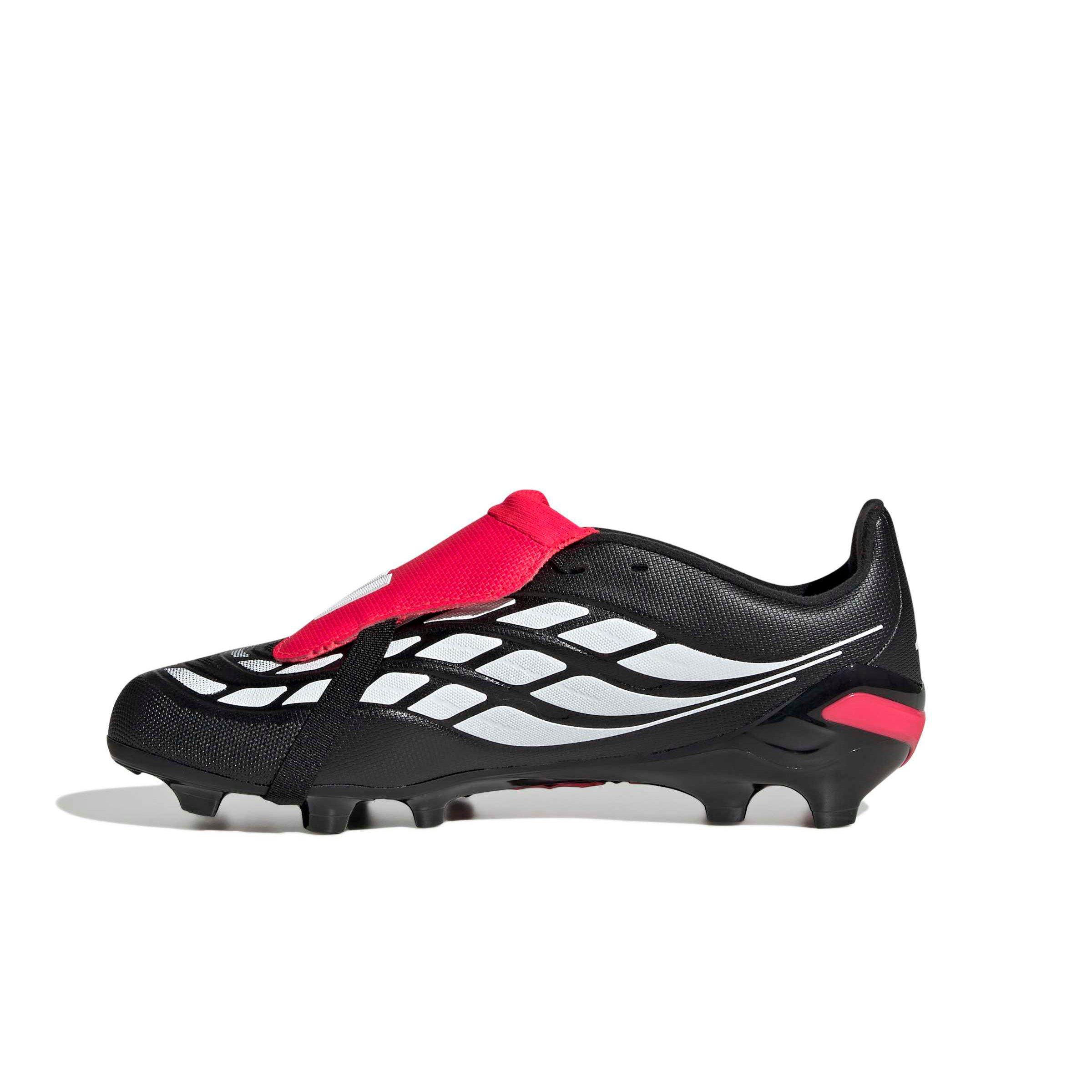 adidas Predator League Fold-Over Tongue FG "Black/White/Lucid Red" Grade School Kids' Soccer Cleat - BLACK/WHITE/RED