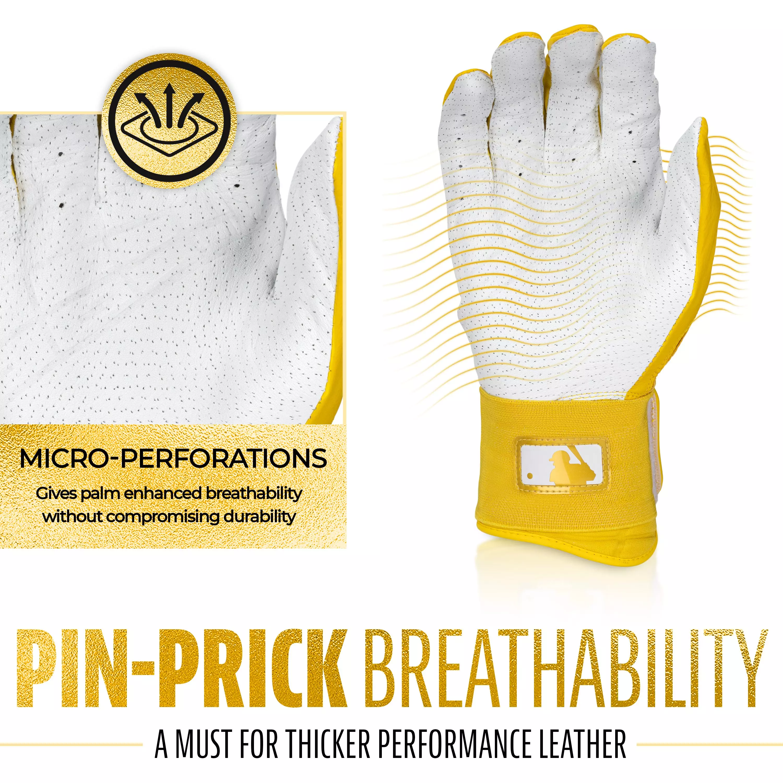 Franklin Sports MLB Youth Powerstrap Batting Gloves - Yellow - YELLOW