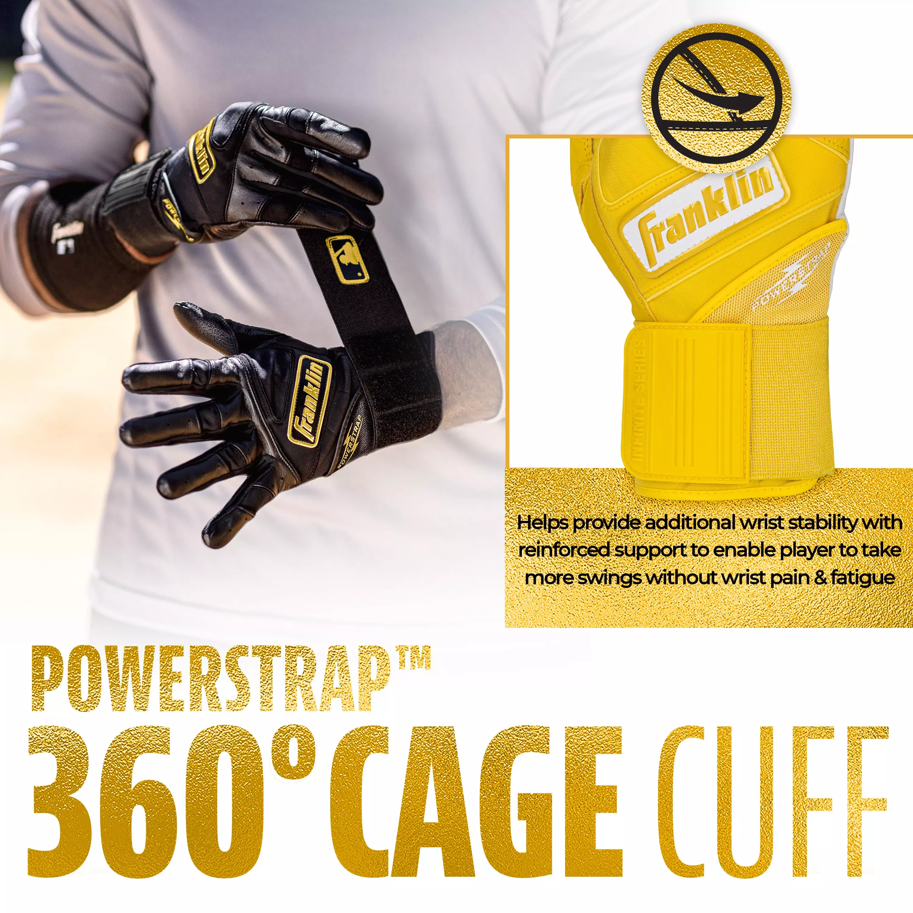 Franklin Sports MLB Youth Powerstrap Batting Gloves - Yellow - YELLOW