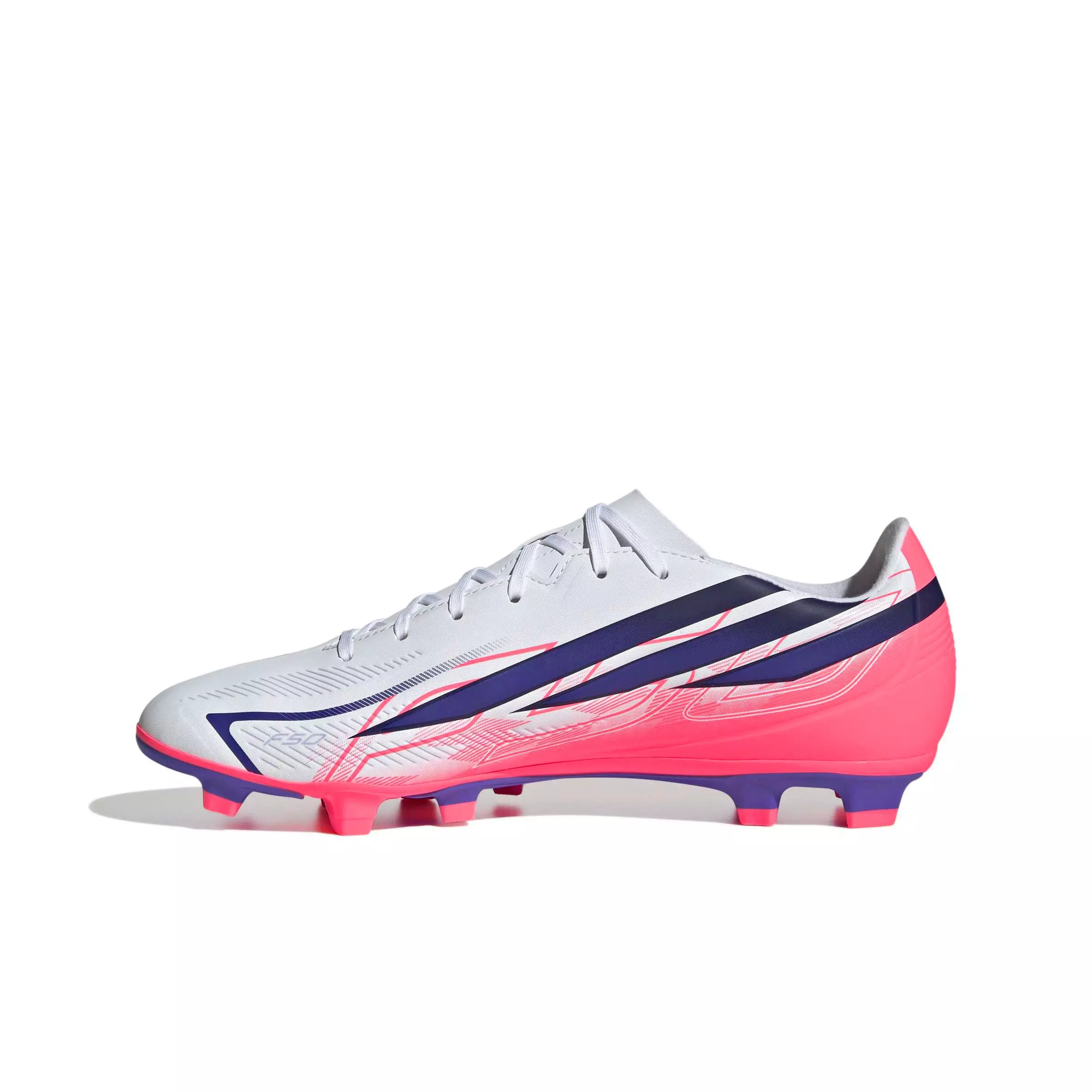 adidas F50 Hyperfast Club MG "Ftwr White/Solar Purple/Solar Turbo" Men's Soccer Cleat - WHITE/PURPLE/SOLAR