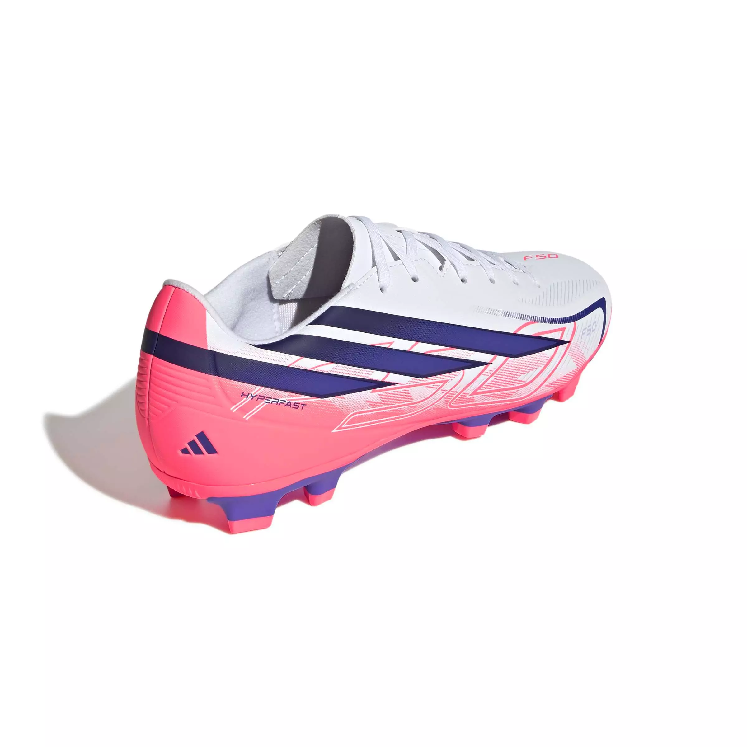 adidas F50 Hyperfast Club MG "Ftwr White/Solar Purple/Solar Turbo" Men's Soccer Cleat - WHITE/PURPLE/SOLAR