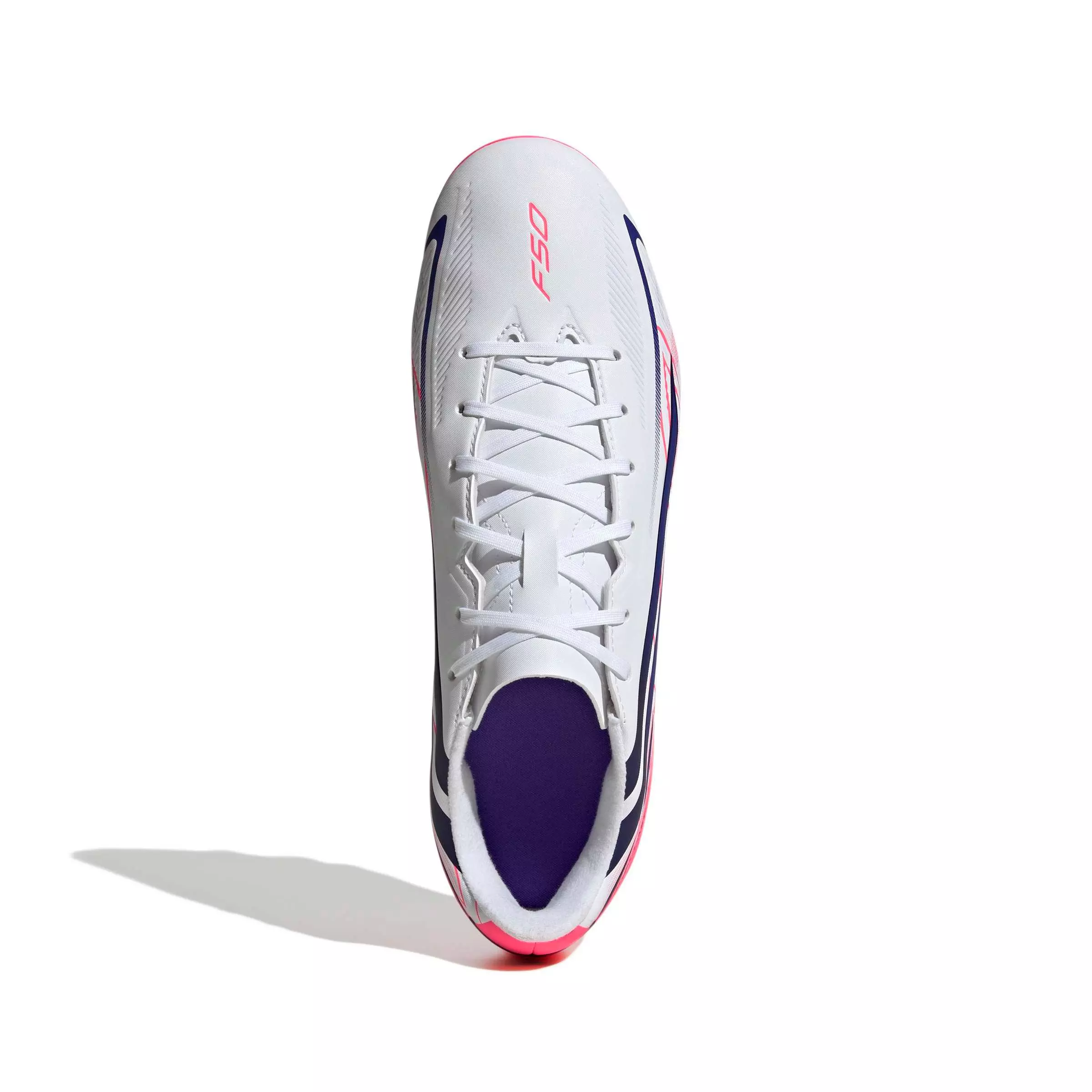 adidas F50 Hyperfast Club MG "Ftwr White/Solar Purple/Solar Turbo" Men's Soccer Cleat - WHITE/PURPLE/SOLAR