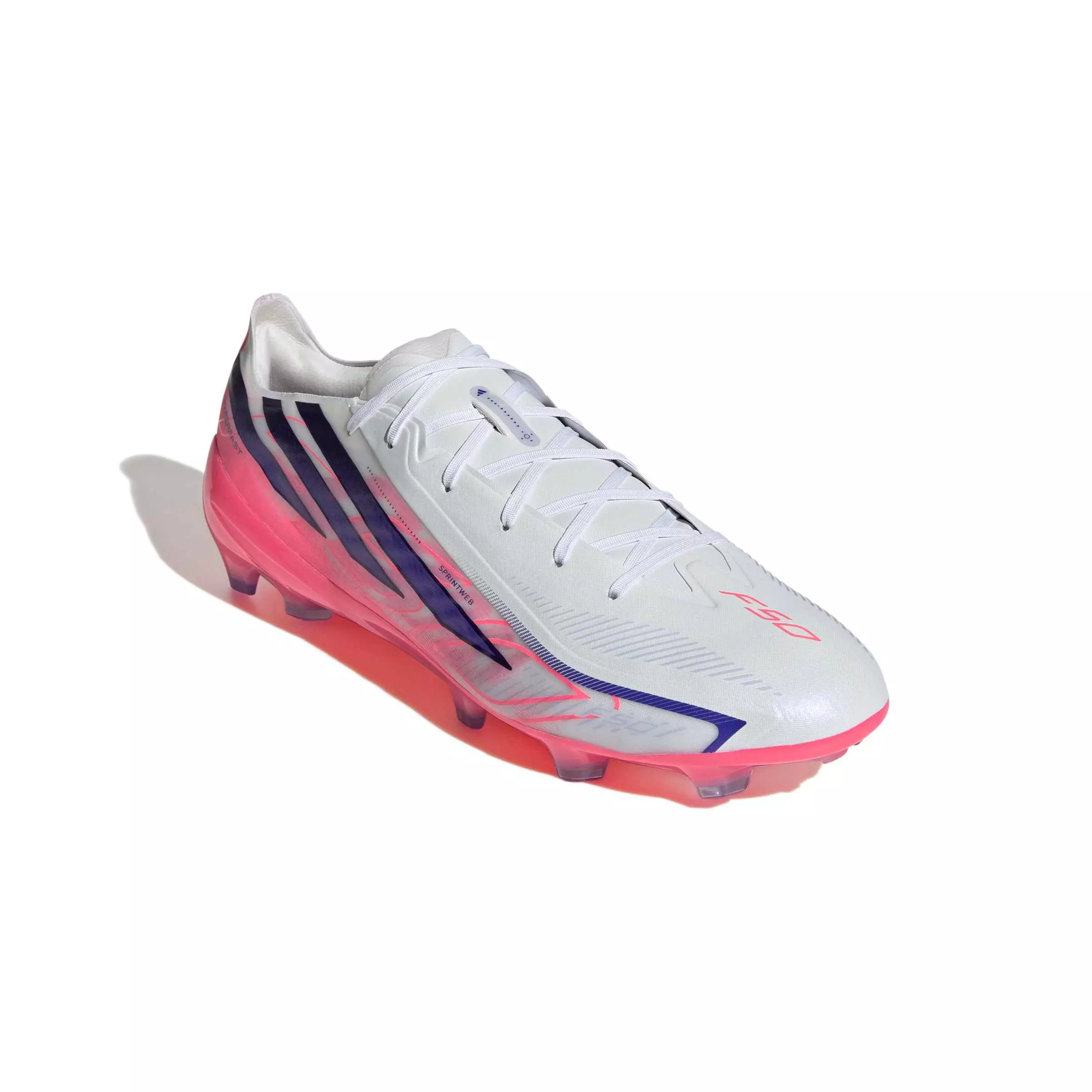 adidas F50 Hyperfast Pro FG "Ftwr White/Solar Purple/Solar Turbo" Men's Soccer Cleat - WHITE/PURPLE/SOLAR