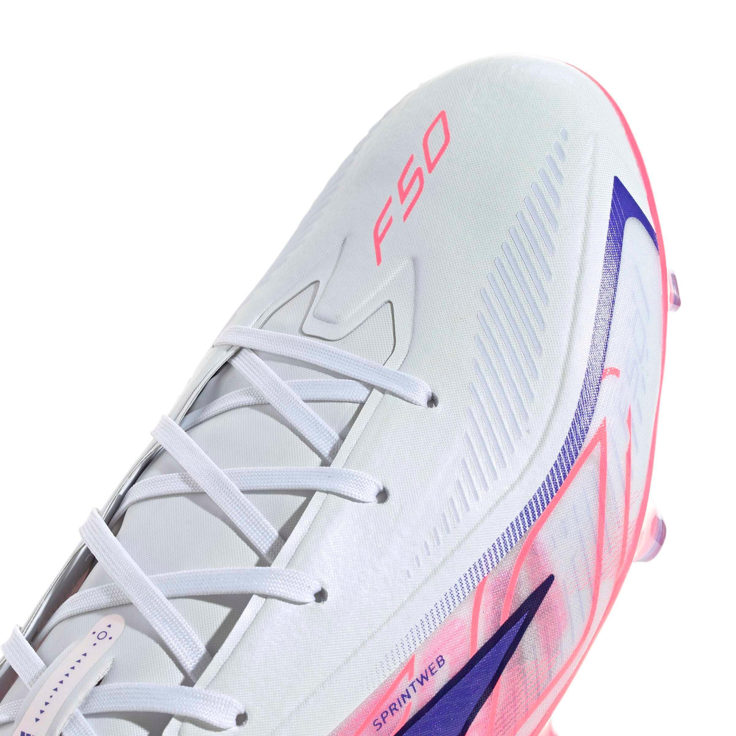 adidas F50 Hyperfast Pro FG "Ftwr White/Solar Purple/Solar Turbo" Men's Soccer Cleat - WHITE/PURPLE/SOLAR