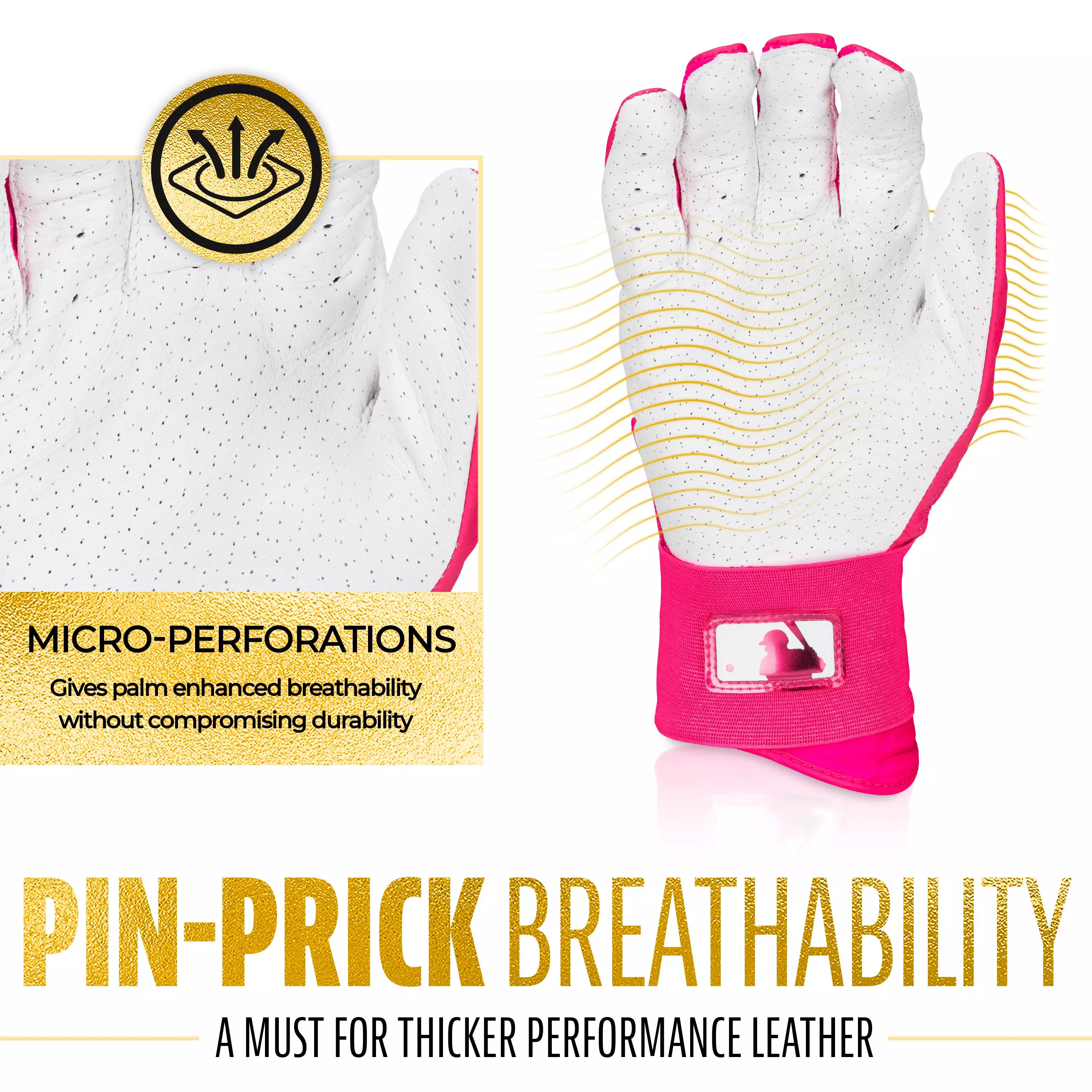 Franklin Sports MLB Youth Powerstrap Batting Gloves - Pink - PINK