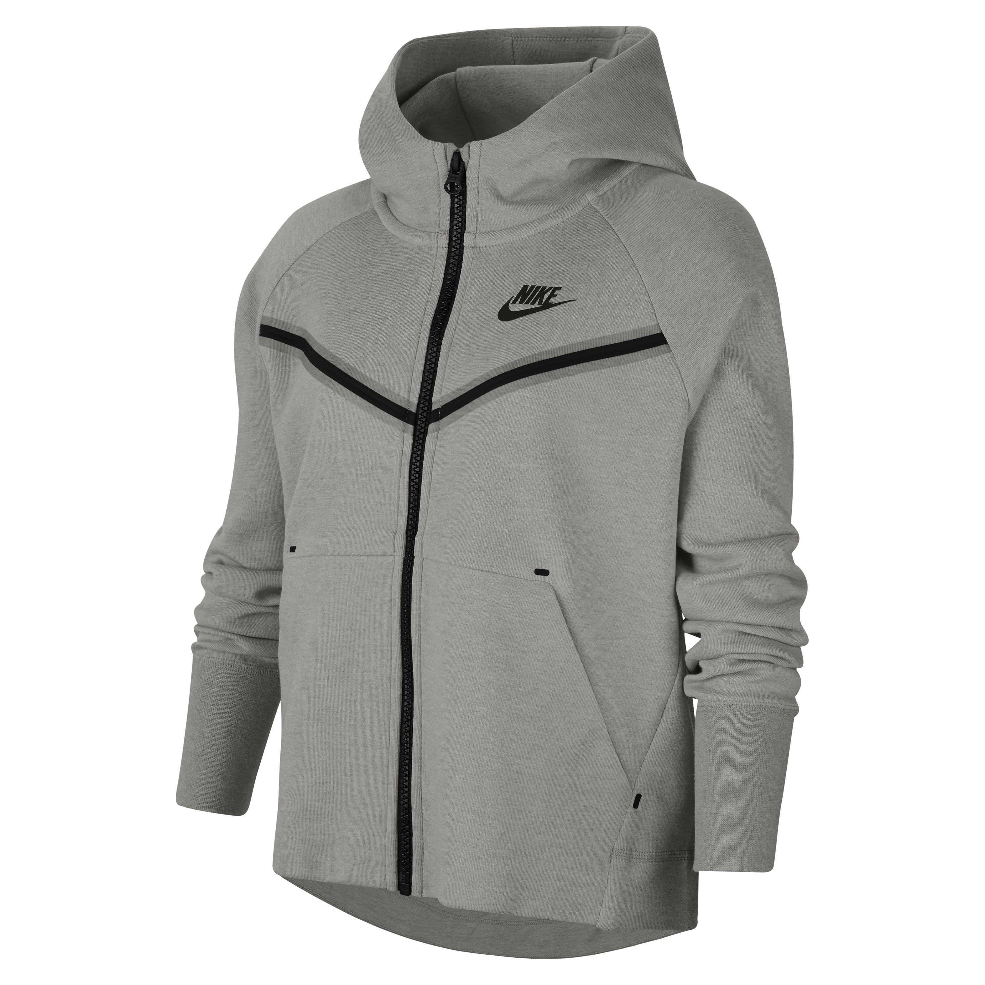 Nike Sportswear Tech Fleece Big Kids' Girls' Full-Zip Hoodie - GREY/BLACK Thumbnail View 1