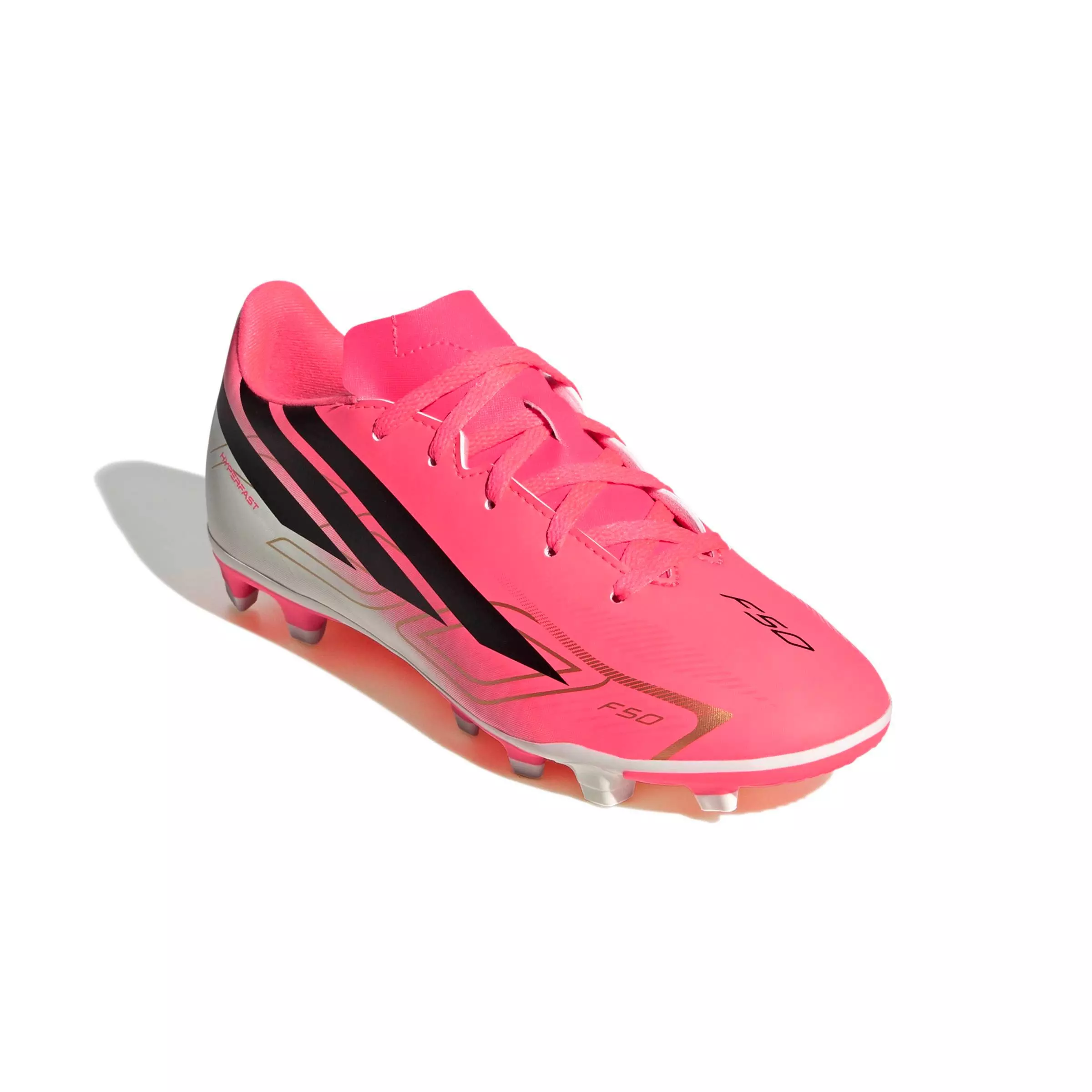 adidas F50 Hyperfast Club MG "Solar Turbo/Core Black/Gold Metallic" Grade School Kids' Soccer Cleat - SOLAR/BLACK/GOLD