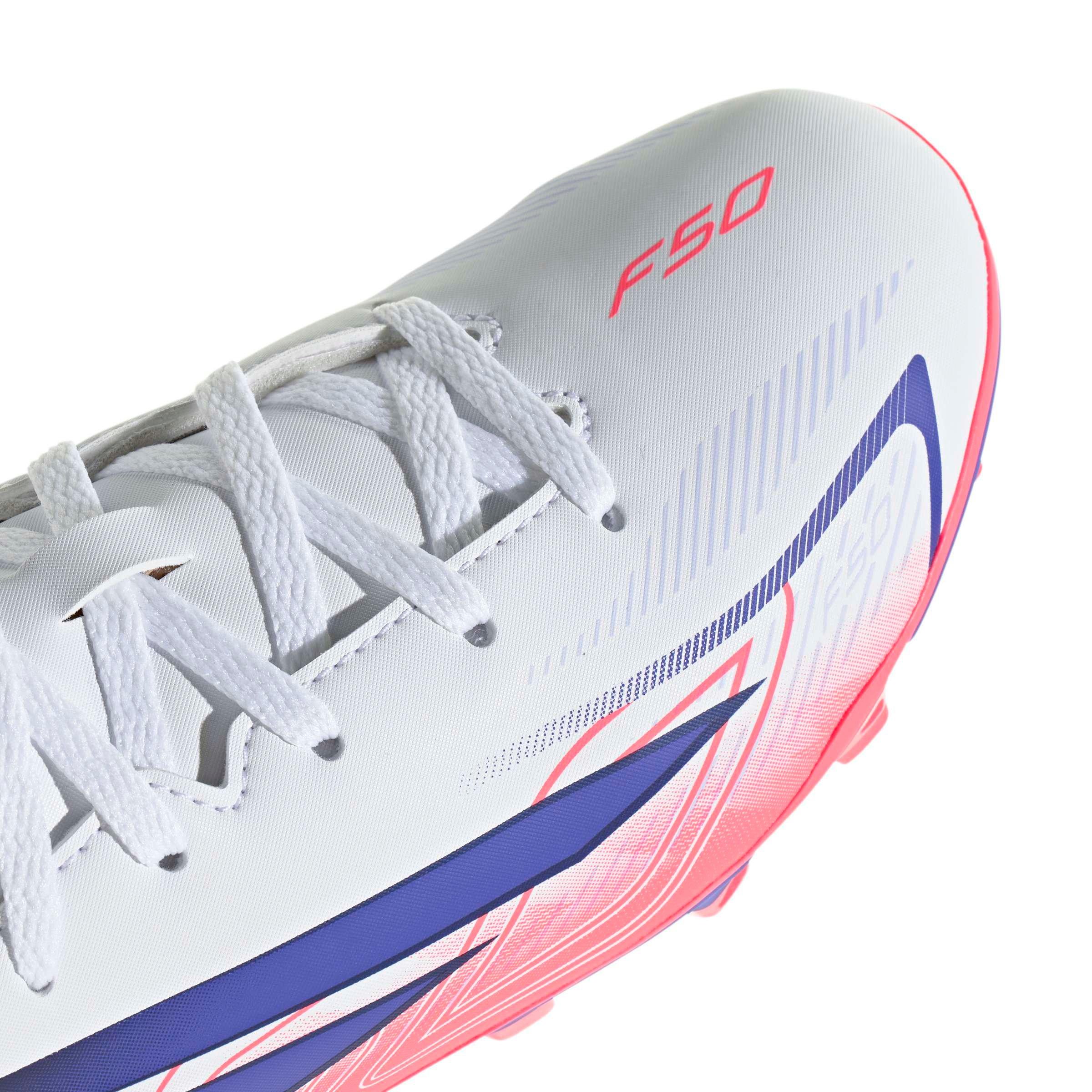 adidas F50 Hyperfast Club MG "Ftwr White/Solar Purple/Solar Turbo" Grade School Kids' Soccer Cleat - WHITE/PURPLE/SOLAR