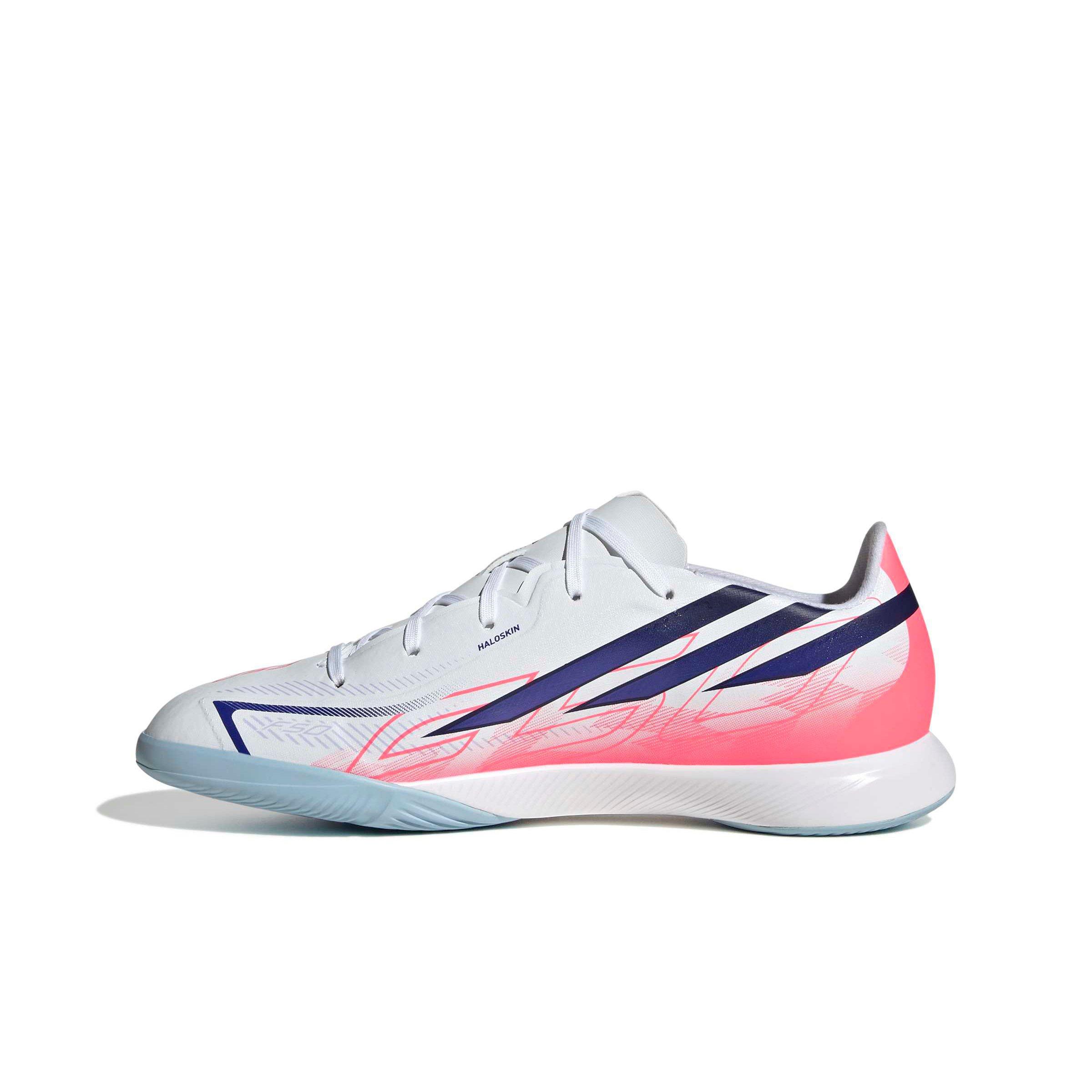 adidas F50 Hyperfast League IC "Ftwr White/Solar Purple/Solar Turbo" Grade School Kids' Soccer Shoe - WHITE/PURPLE/SOLAR